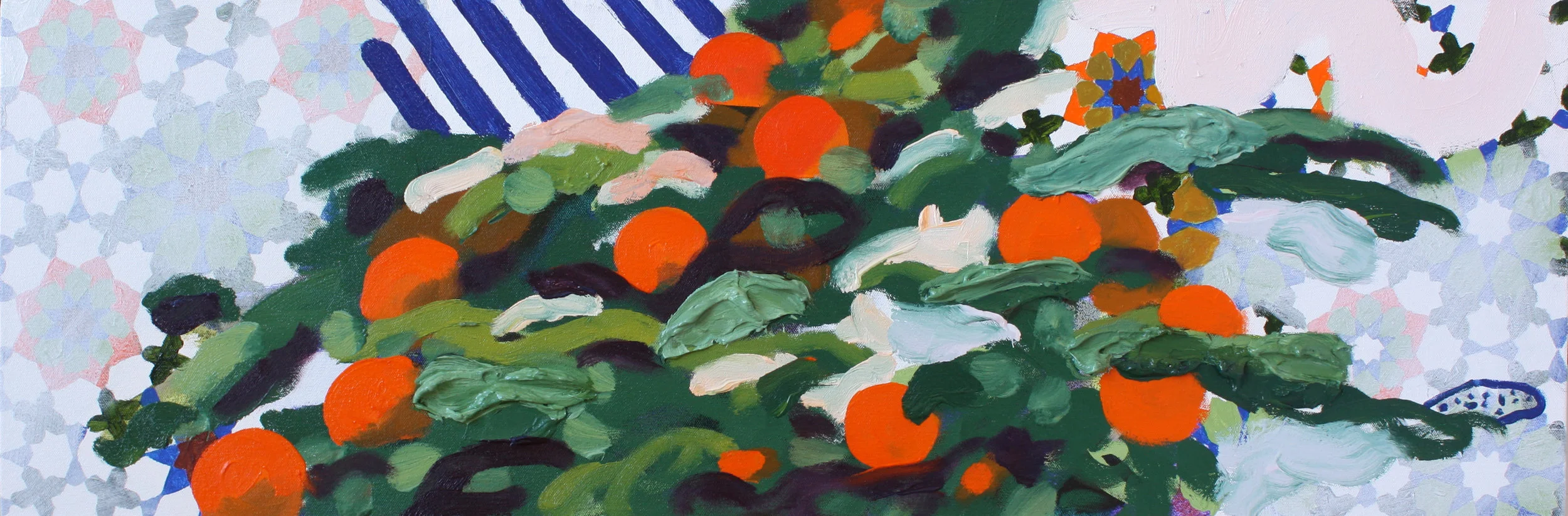 Your belly is a heap of wheat, encircled with lilies, 2013. Oil and acrylic on canvas, 12 x 36 inches