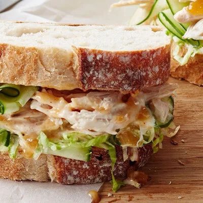 ROAST free range CHICKEN  &amp; cucumber bap   from  $8.50