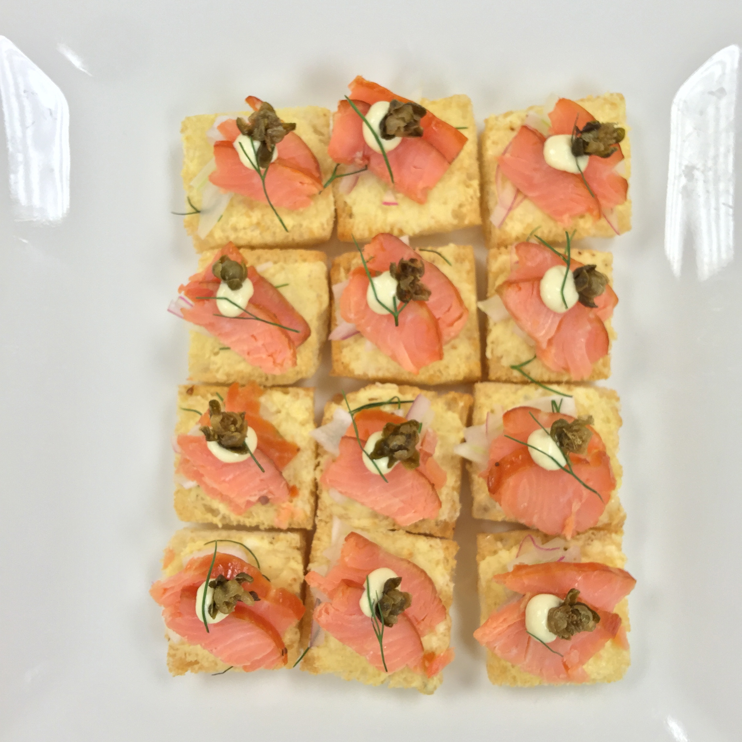 smoked salmon canape with dijon butter and pickled fennel
