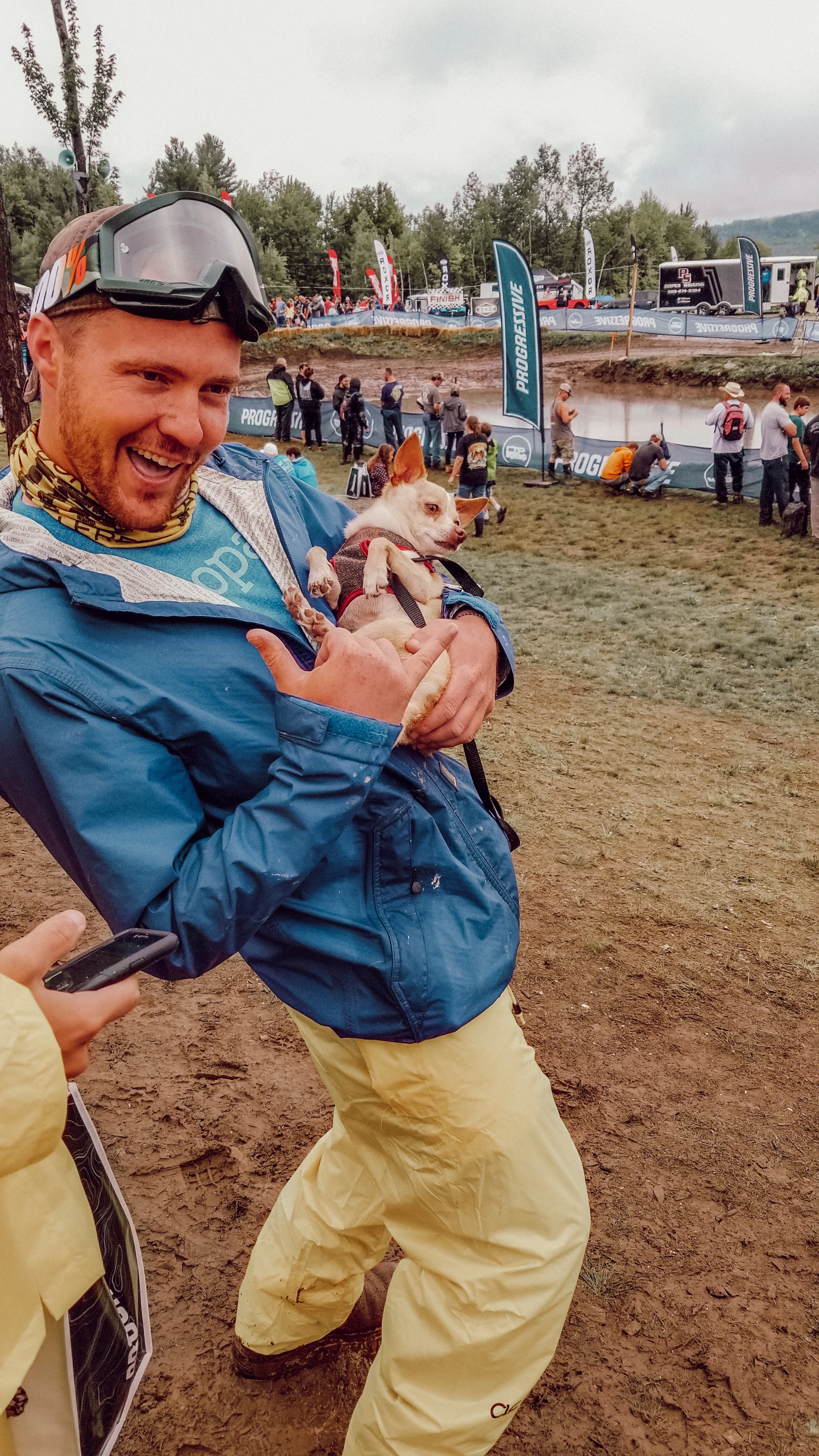 Watching the mud races. Jake is clearly in his element.