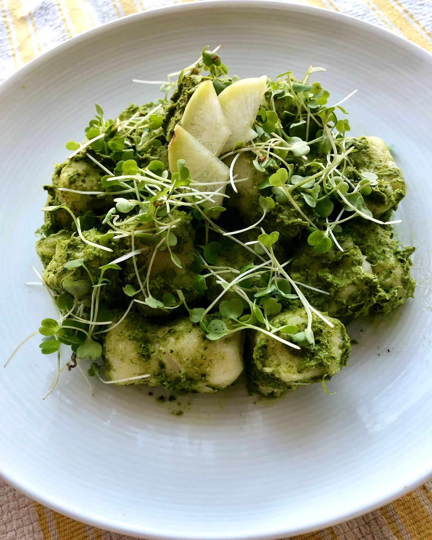 Cauliflower Gnocchi and Walnut Parsley Pesto