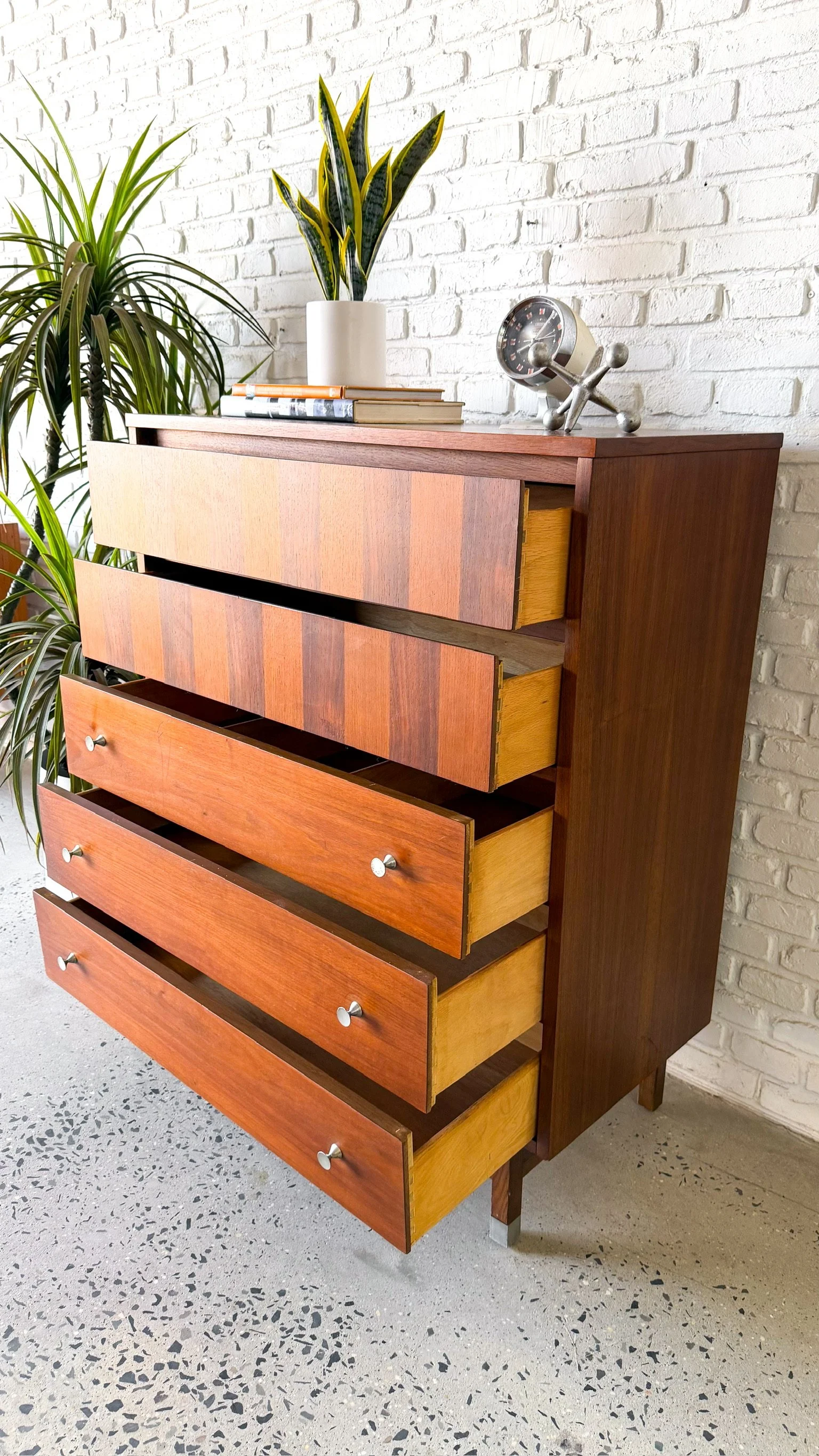 1960s Stanley Walnut and Rosewood Highboy Dresser7.jpg