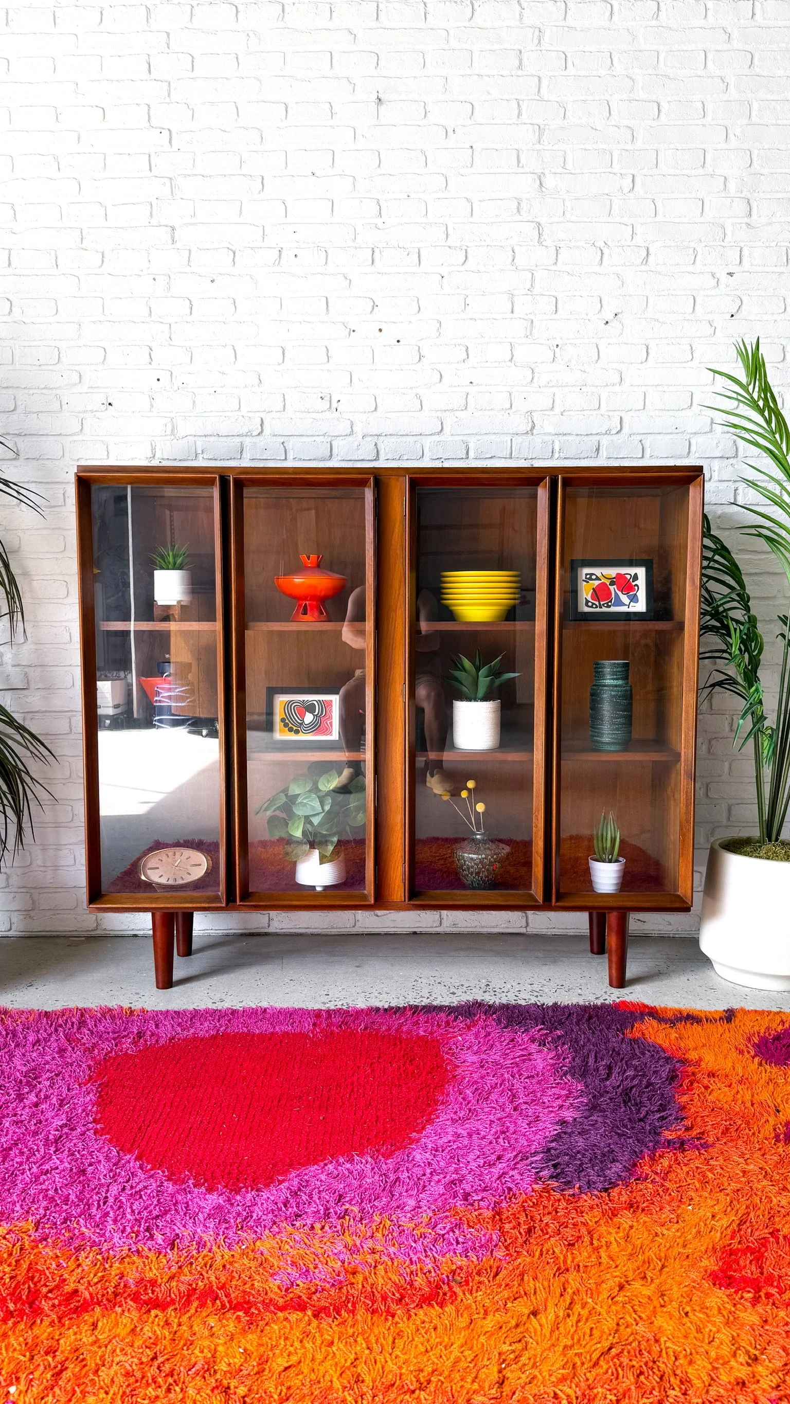 1960s Modern Walnut Curio Cabinet Display Shelving