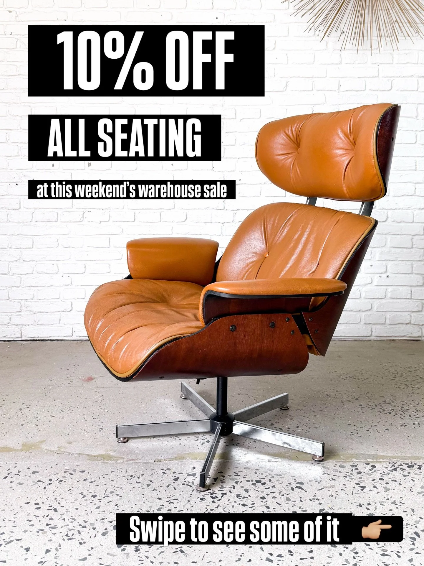 We have so many great places to park your butts! 

10% OFF all seating this weekend!

Includes dining chairs, lounge chairs, side chairs, office chairs, chairs chairs, sofas, and stools. 

Flux Modern Warehouse Sale
Sat + Sun
April 18 + 19
11-3pm

82