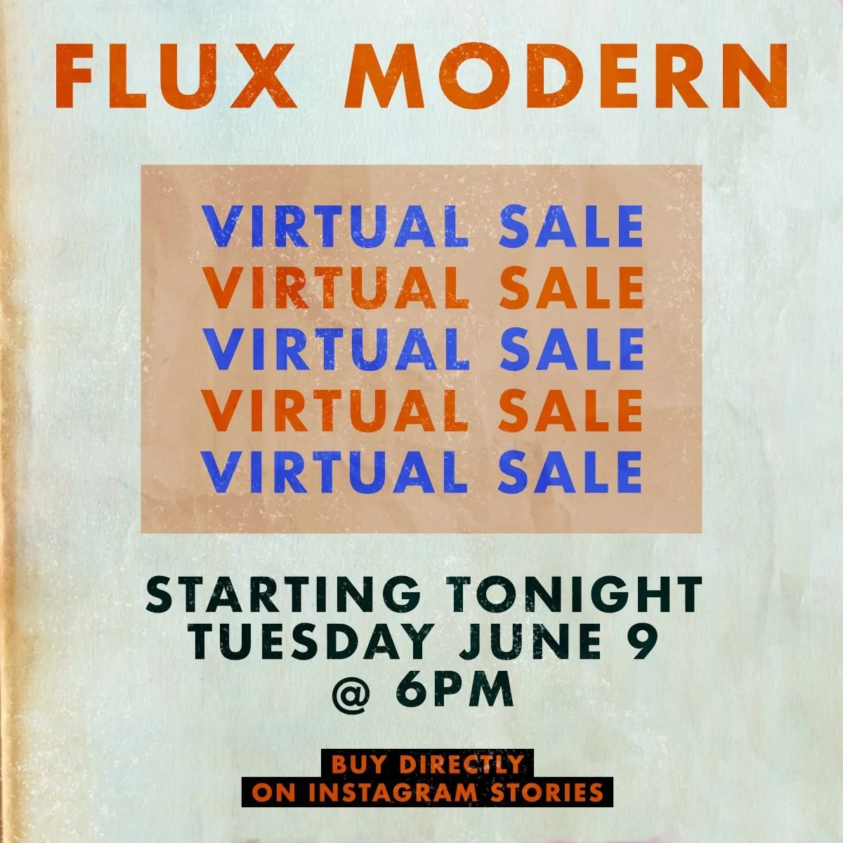 It&rsquo;s been a while since we&rsquo;ve done a virtual sale, so TONIGHT&rsquo;S THE NIGHT. 

FLUX MODERN VIRTUAL SALE
STARTING TONIGHT at 6PM

Purchase directly through instagram. (DMs)

Making room for new stuff so there might be some REALLY good 