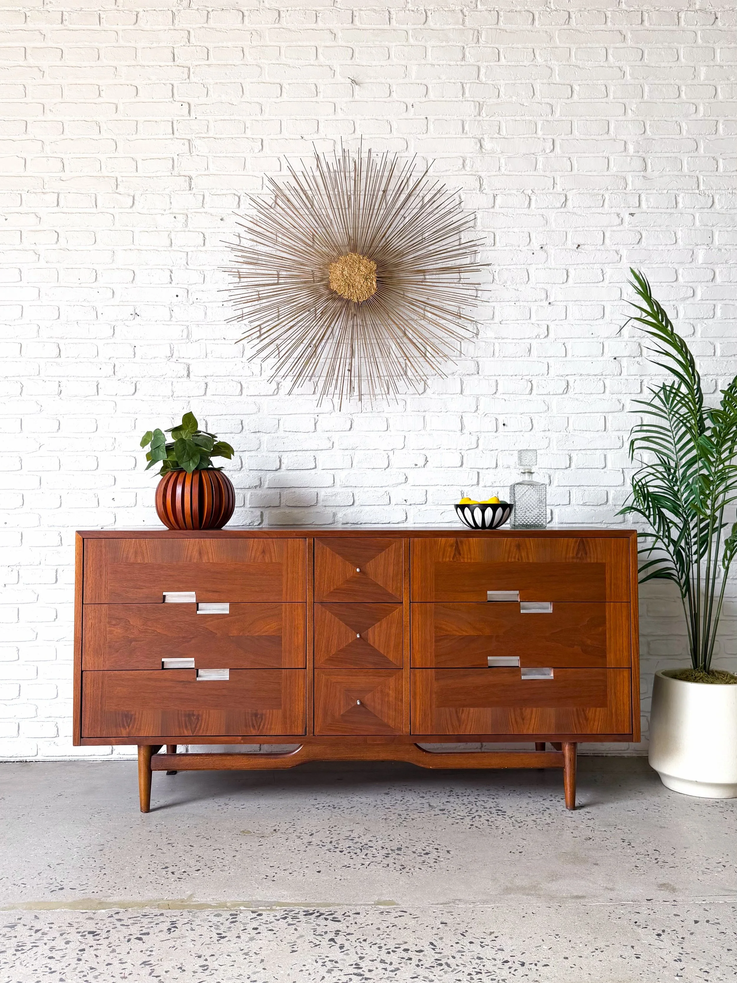 American of Martinsville Accord 9-drawer walnut lowboy dresser. Circa 1960s. Refinished. 

These always come out great when we refinish them because they always used quality materials.

62&rdquo; &times;18.5&rdquo; &times;31&rdquo; tall

#americanofm