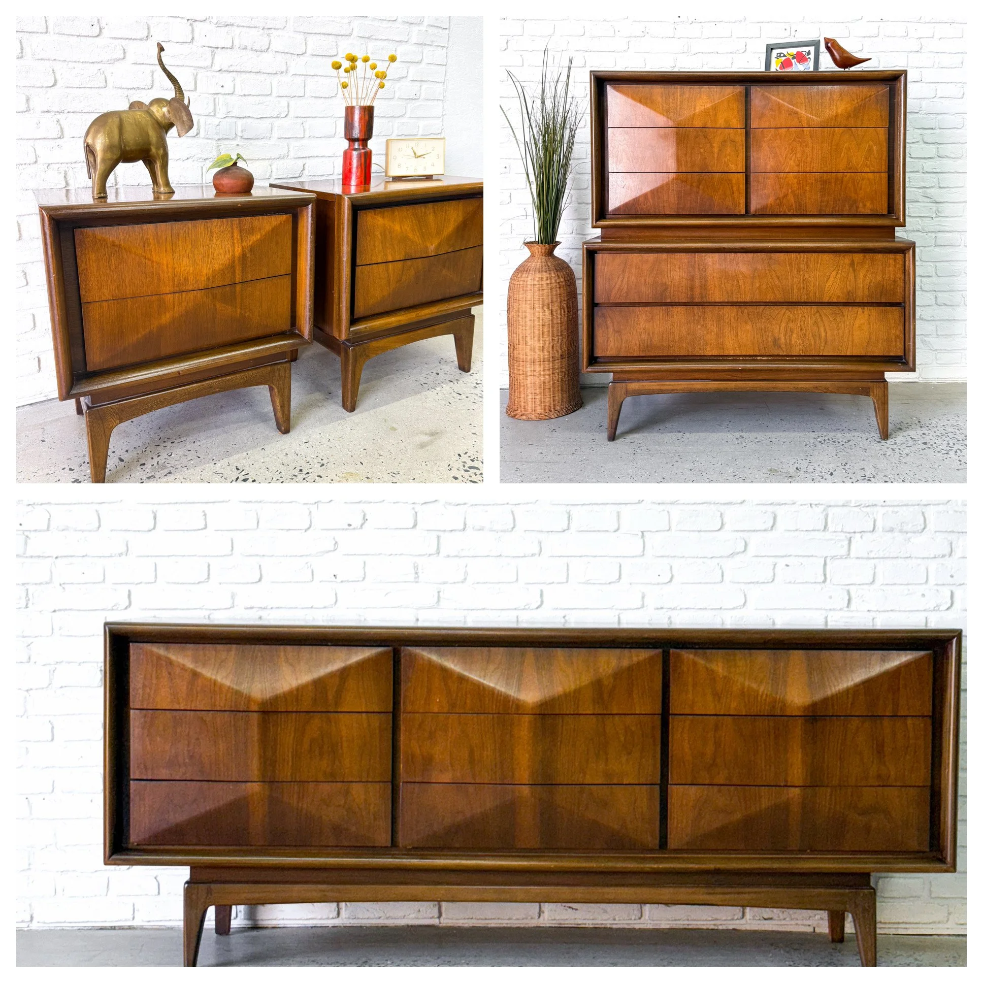 Diamond Front Walnut Bedroom 4-Piece Set by United Furniture.JPG