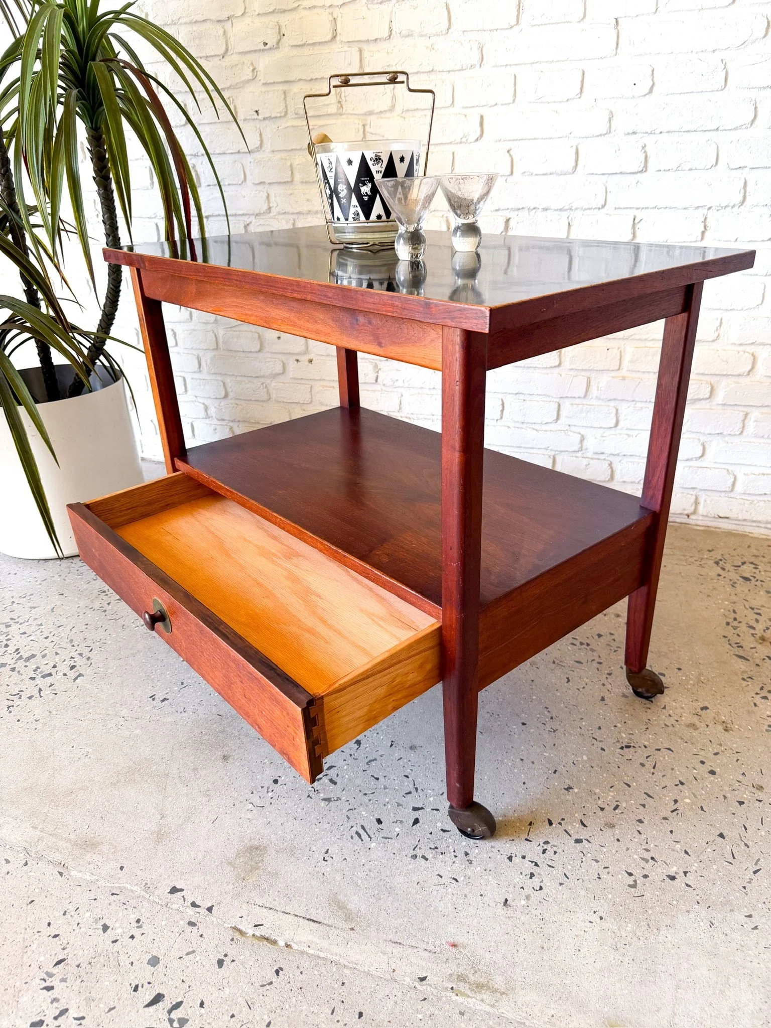 Founders Walnut Rolling Cart c. 1960s9.jpg