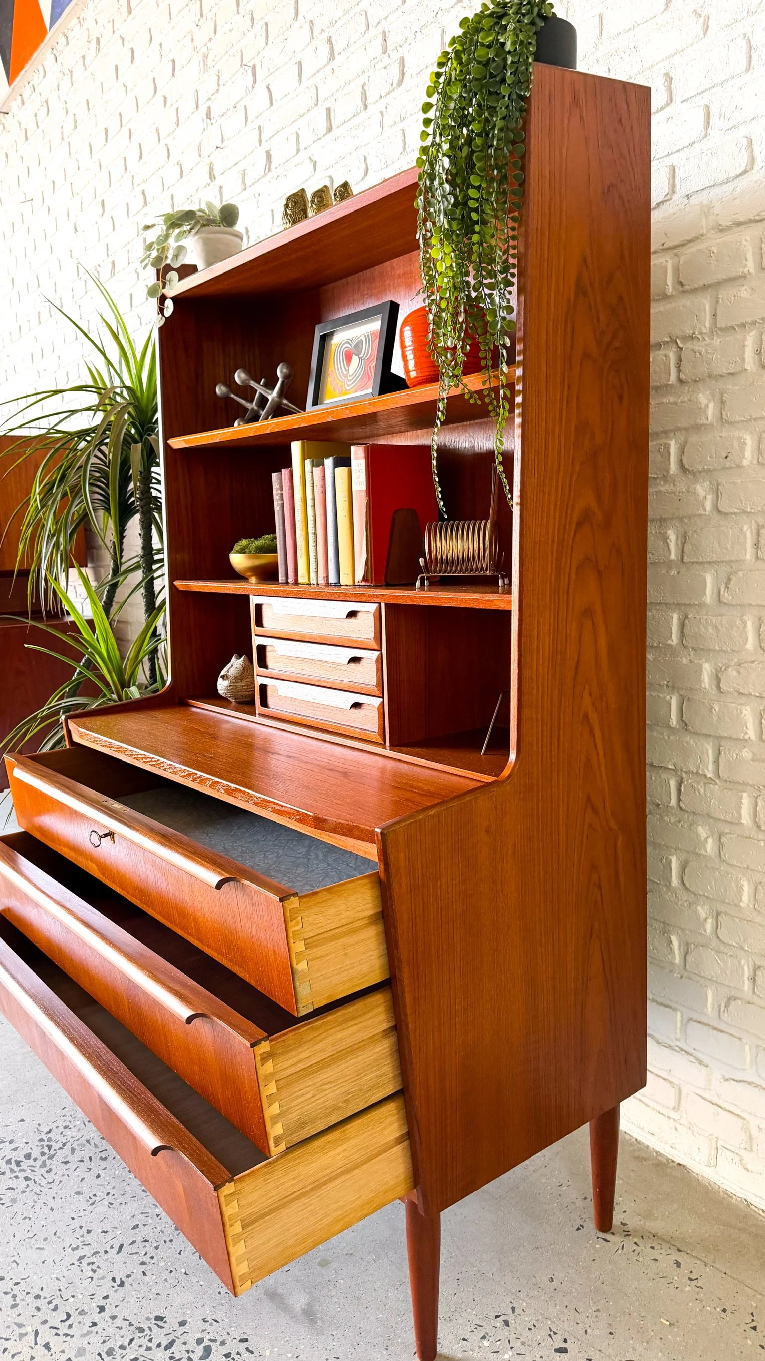 Danish Modern Teak Secretary Desk Bookshelf12.jpg