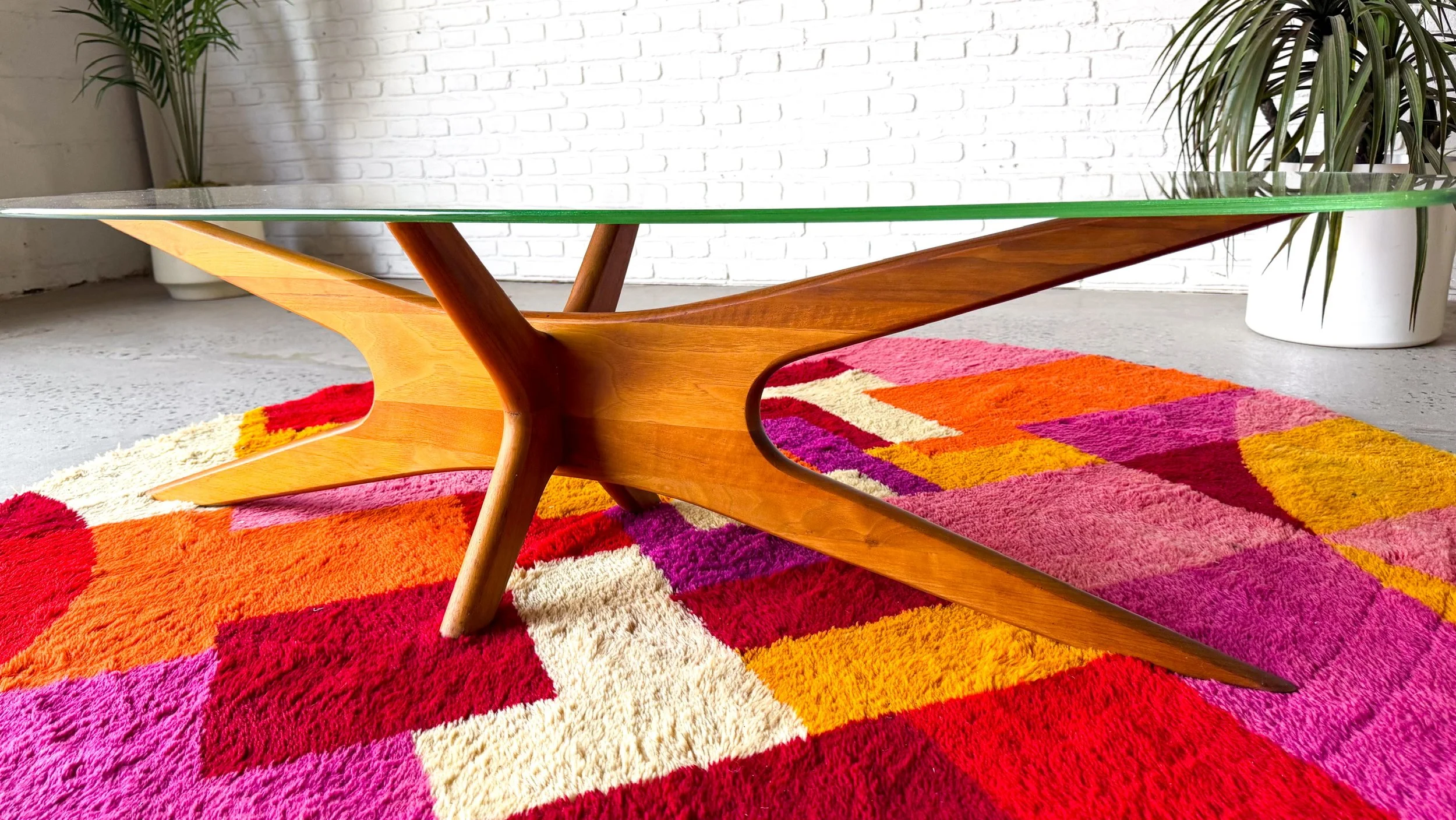 Designer, Adrian Pearsall, "Jacks" Glass Top Wood Base Coffee Table12.jpg