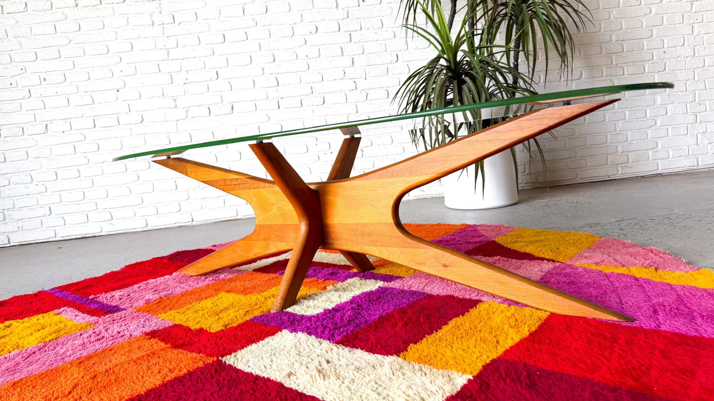 Designer, Adrian Pearsall, "Jacks" Glass Top Wood Base Coffee Table8.jpg