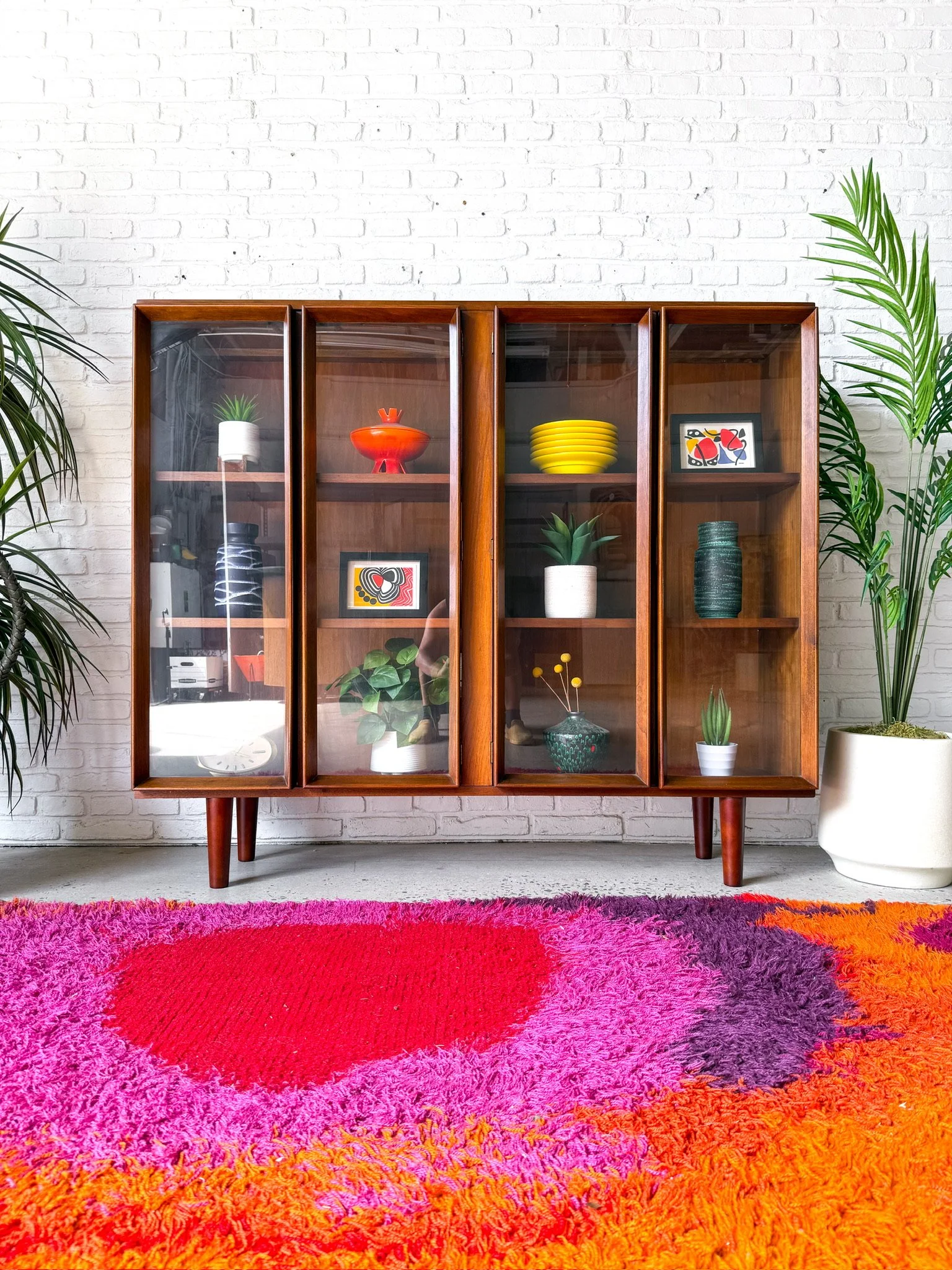 1960s Modern Walnut Curio Cabinet Display Shelving
