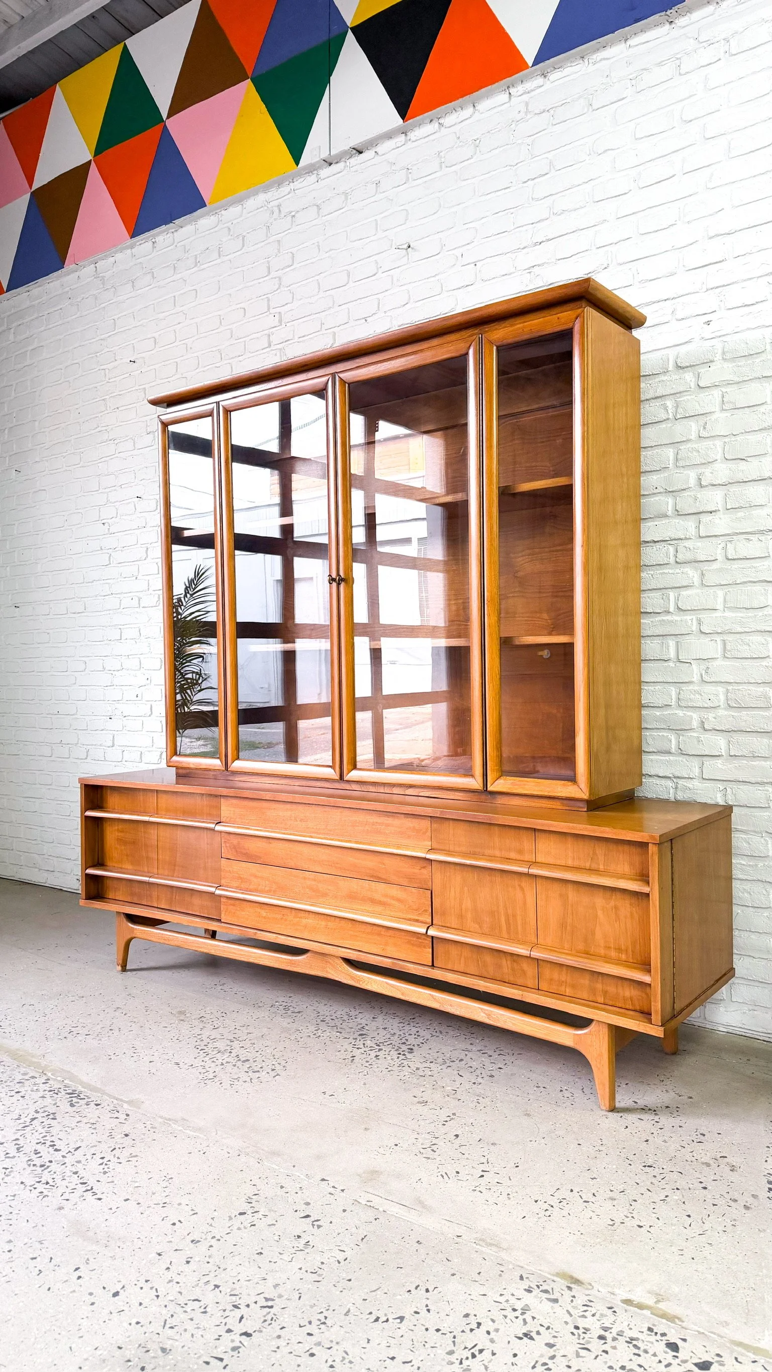 Curved Front Walnut Credenza by Young MFG with Hutch Top3.jpg