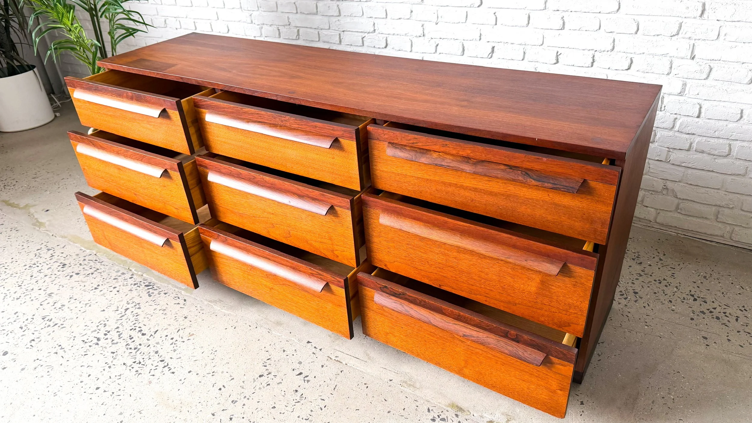 Mid Century Lowboy Dresser in Walnut and Rosewood14.jpg