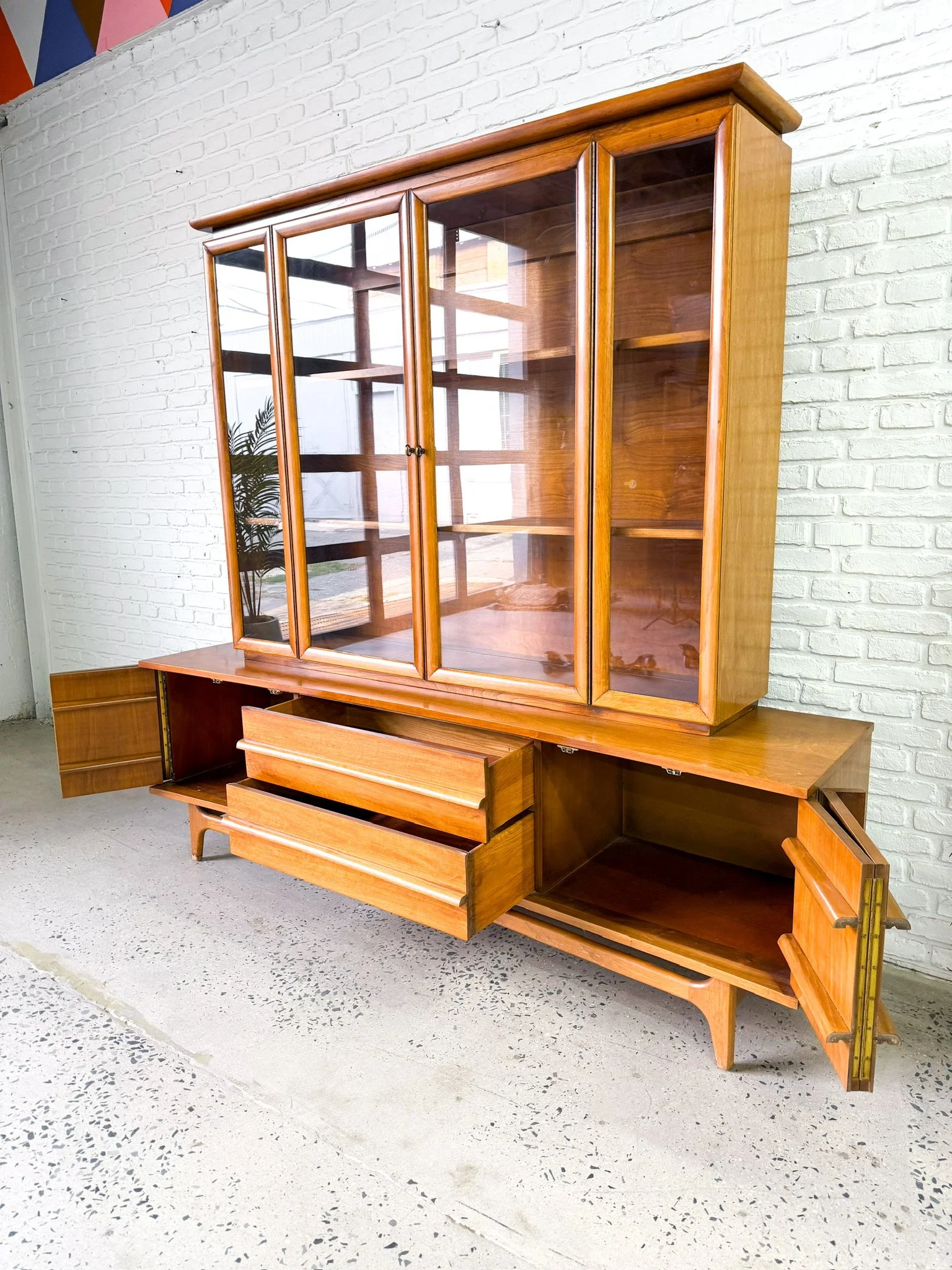 Curved Front Walnut Credenza by Young MFG with Hutch Top8.jpg