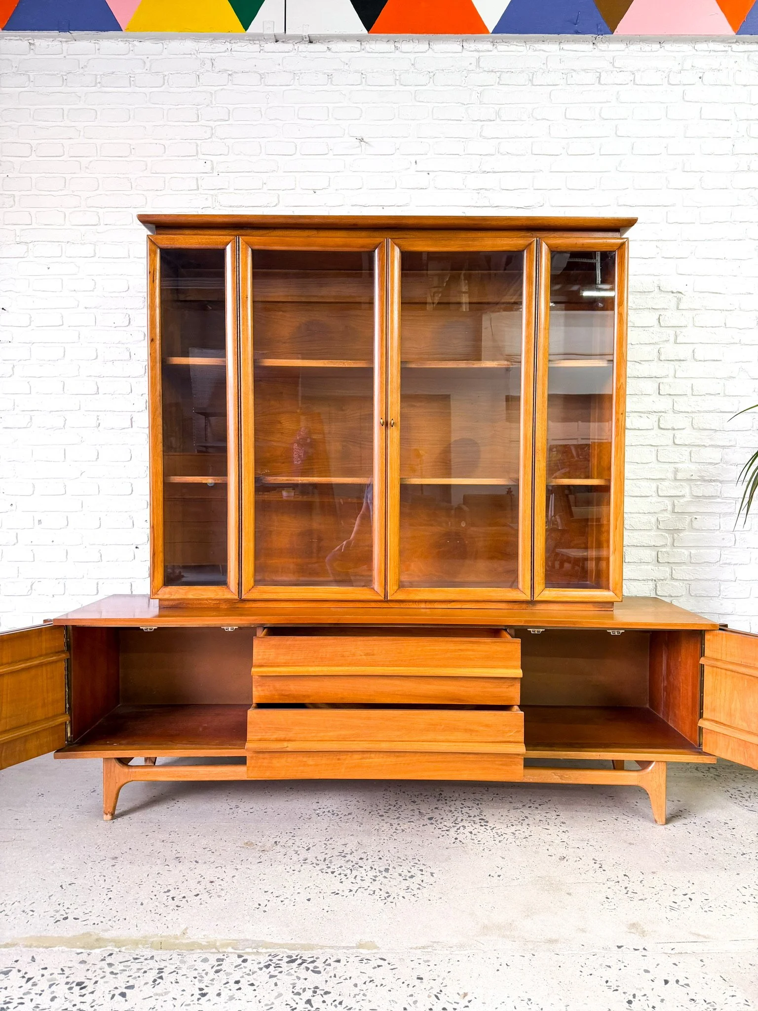Curved Front Walnut Credenza by Young MFG with Hutch Top9.jpg