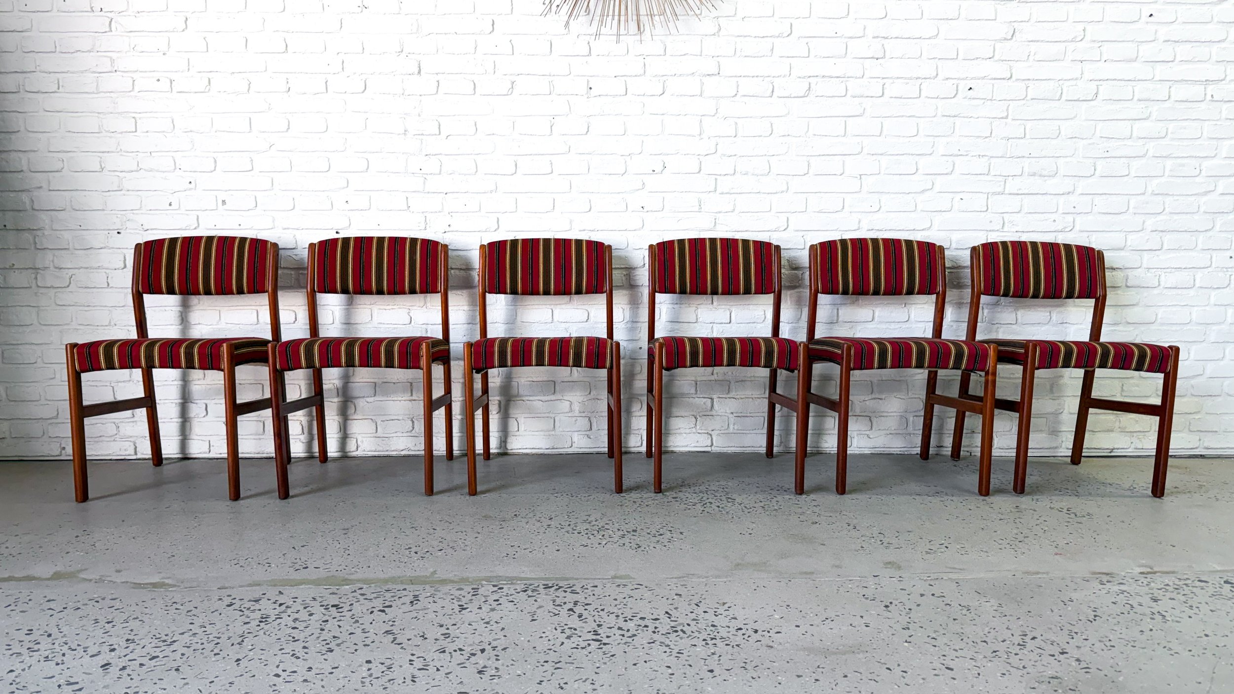 Danish Teak Dining Chairs Set of 6 red stripe2.jpg