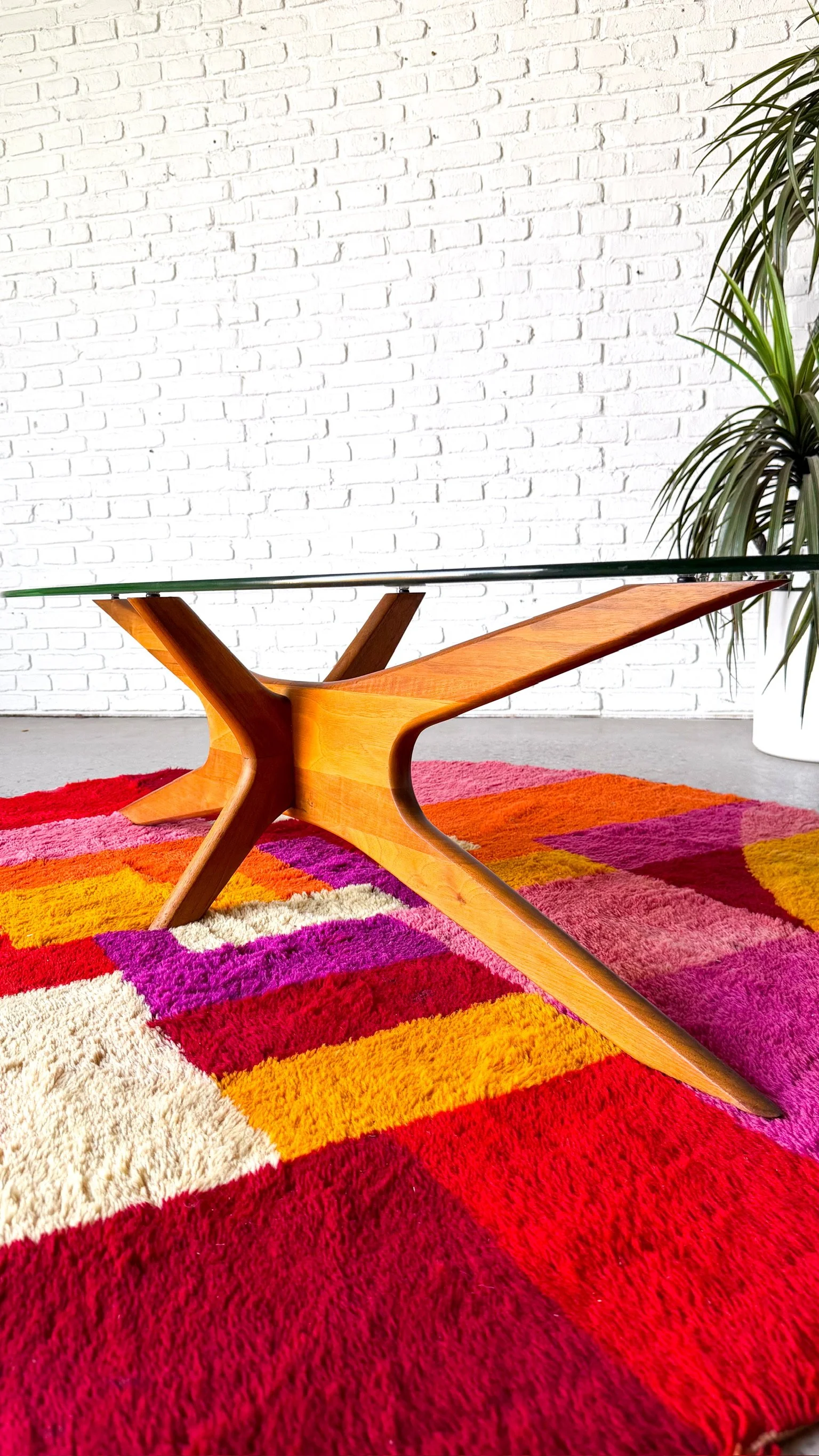 Designer, Adrian Pearsall, "Jacks" Glass Top Wood Base Coffee Table7.jpg