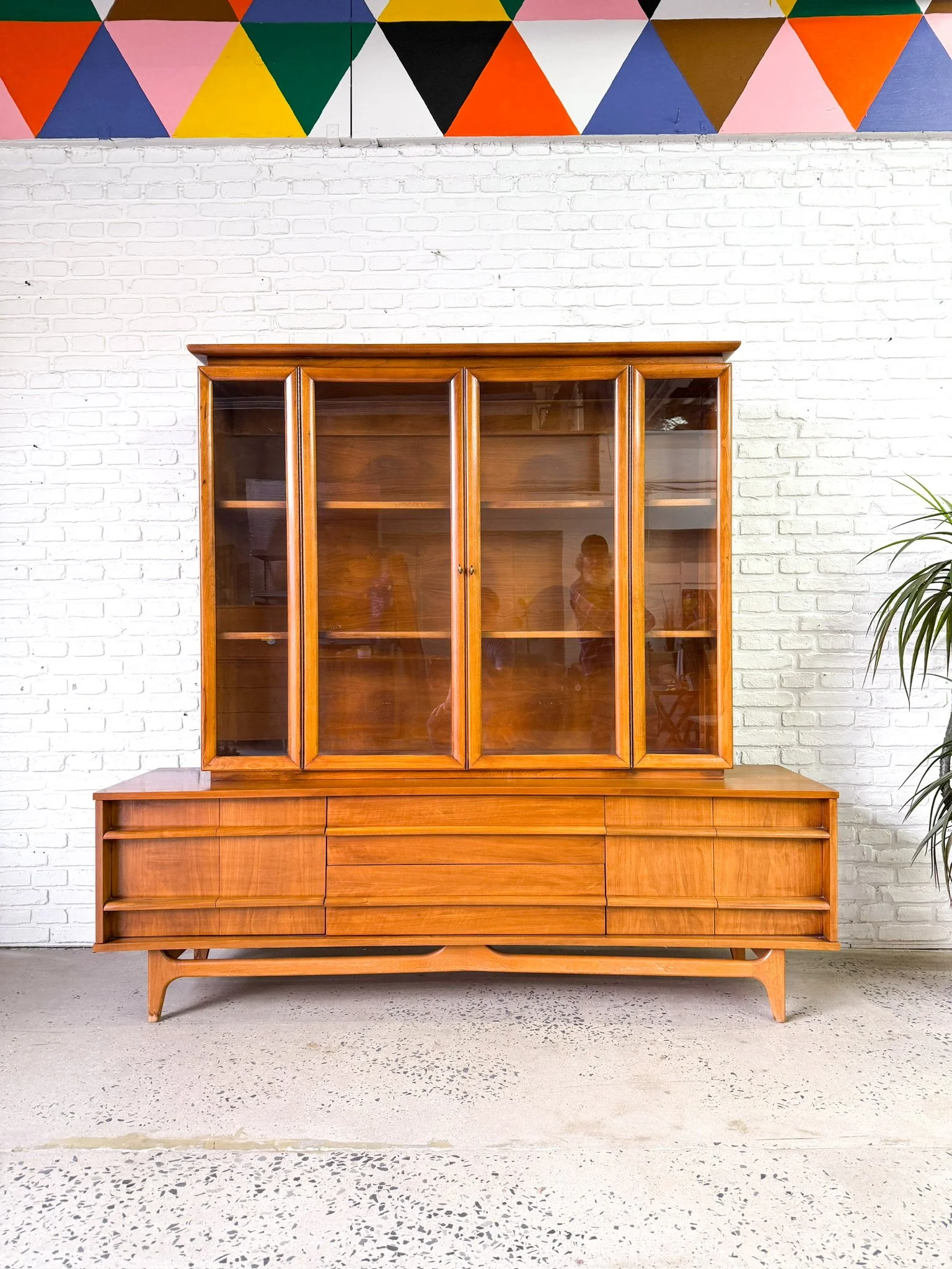 Curved Front Walnut Credenza by Young MFG with Hutch Top5.jpg