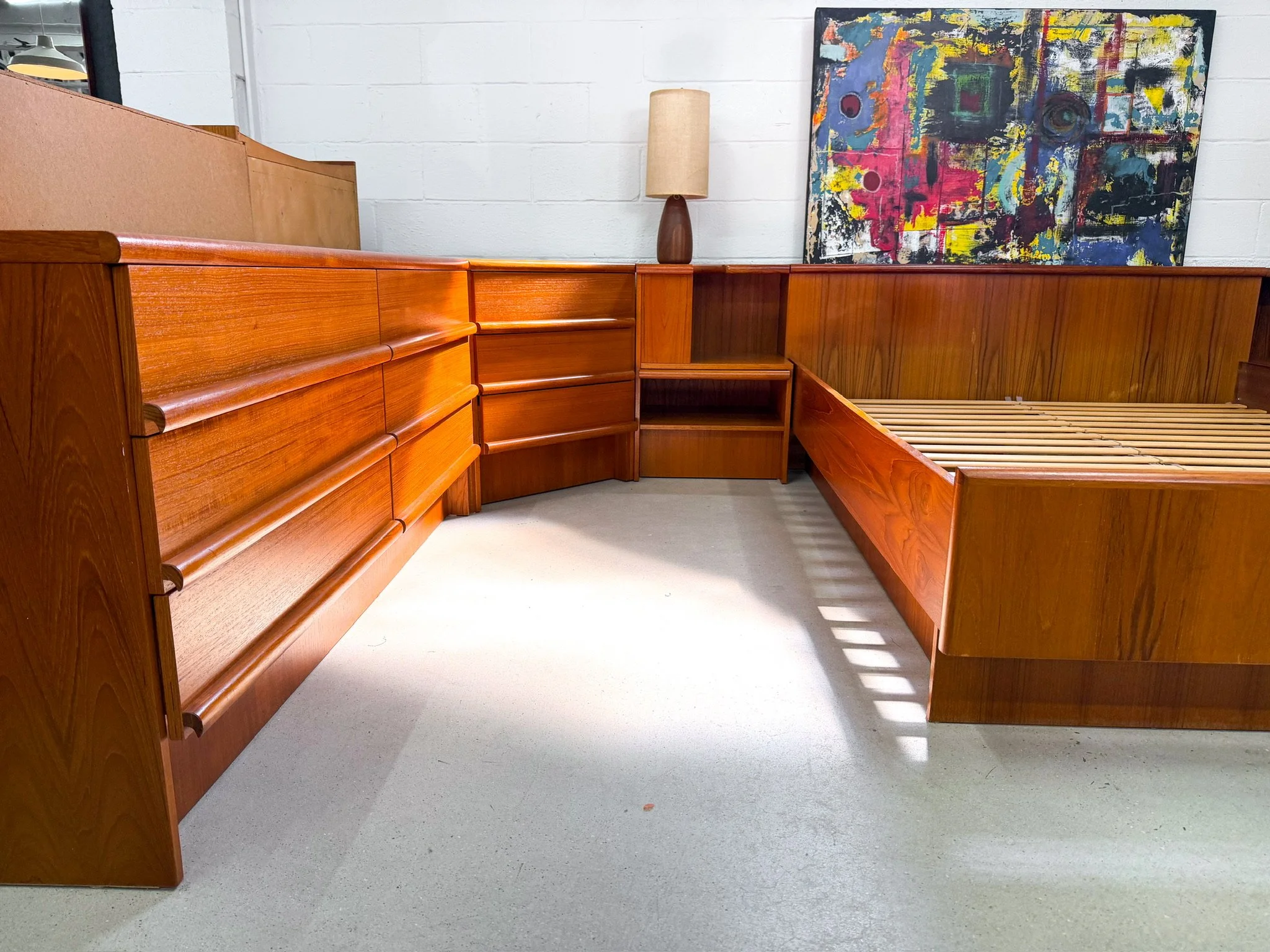 Danish Teak Queen Platform Bed with Nightstands and Matching Low Dresser3.jpg