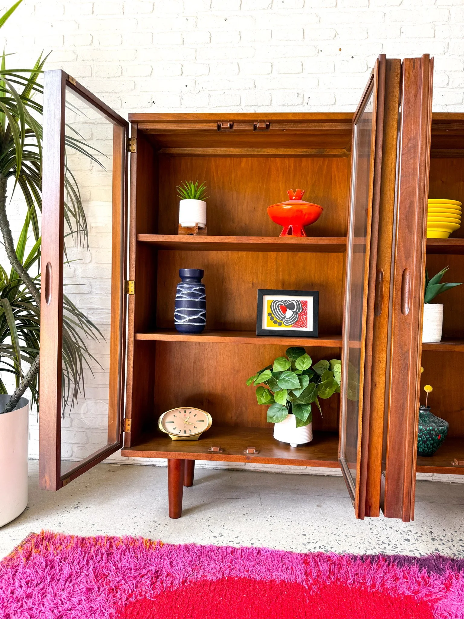 1960s Modern Walnut Curio Cabinet Display Shelving