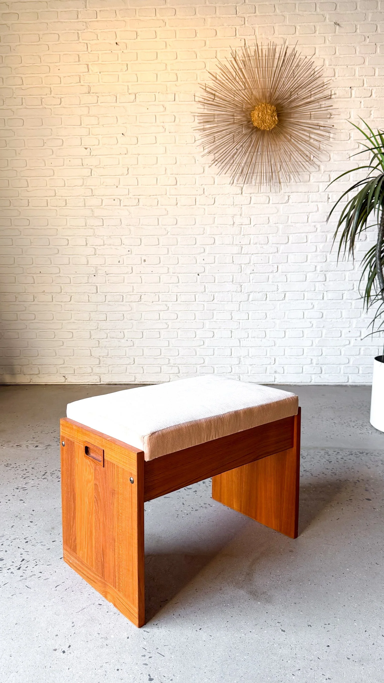 Small teak upholstered stool ottoman made in denmark1.jpg