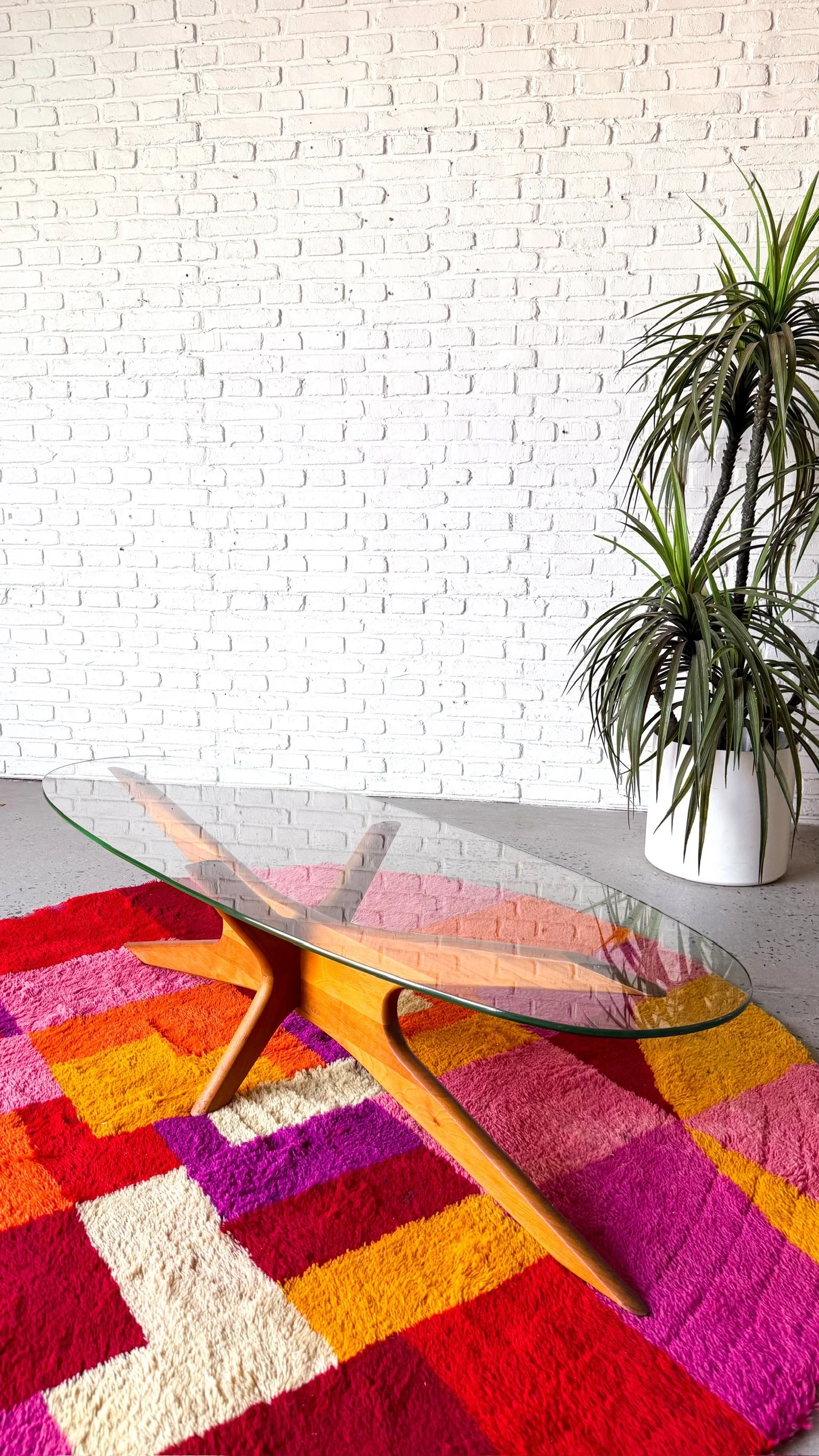 Designer, Adrian Pearsall, "Jacks" Glass Top Wood Base Coffee Table6.jpg