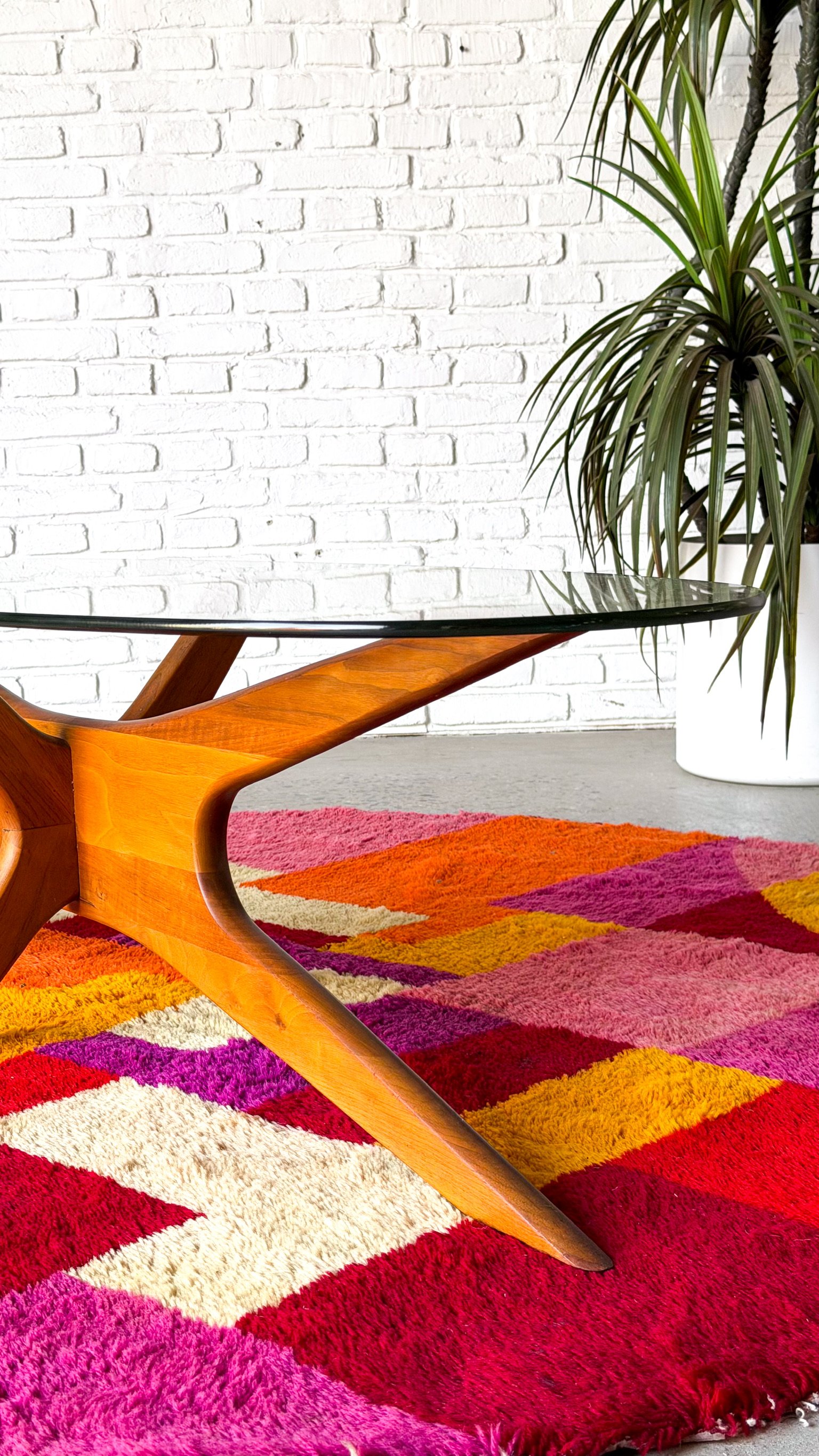 Designer, Adrian Pearsall, "Jacks" Glass Top Wood Base Coffee Table4.jpg
