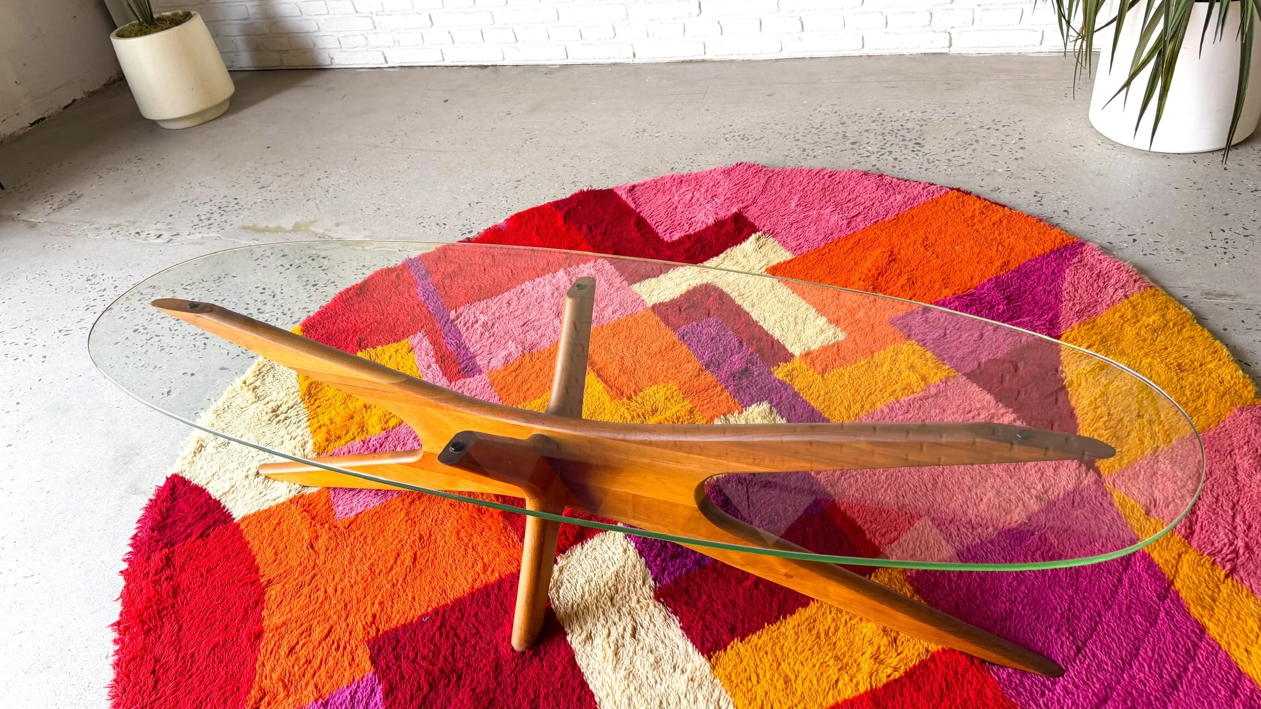Designer, Adrian Pearsall, "Jacks" Glass Top Wood Base Coffee Table13.jpg