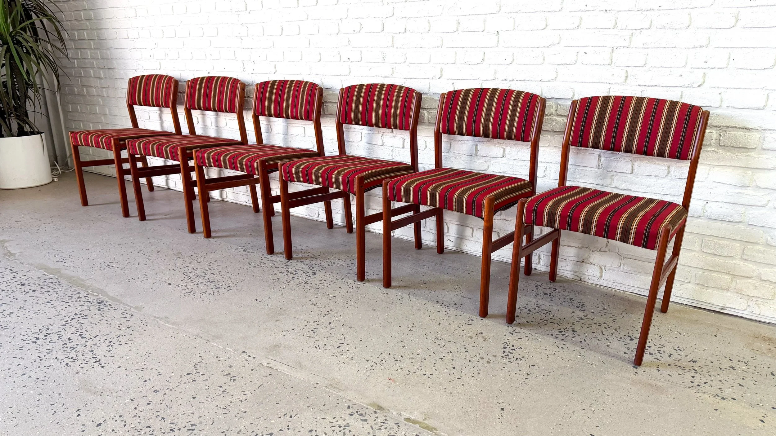 Danish Teak Dining Chairs Set of 6 red stripe3.jpg
