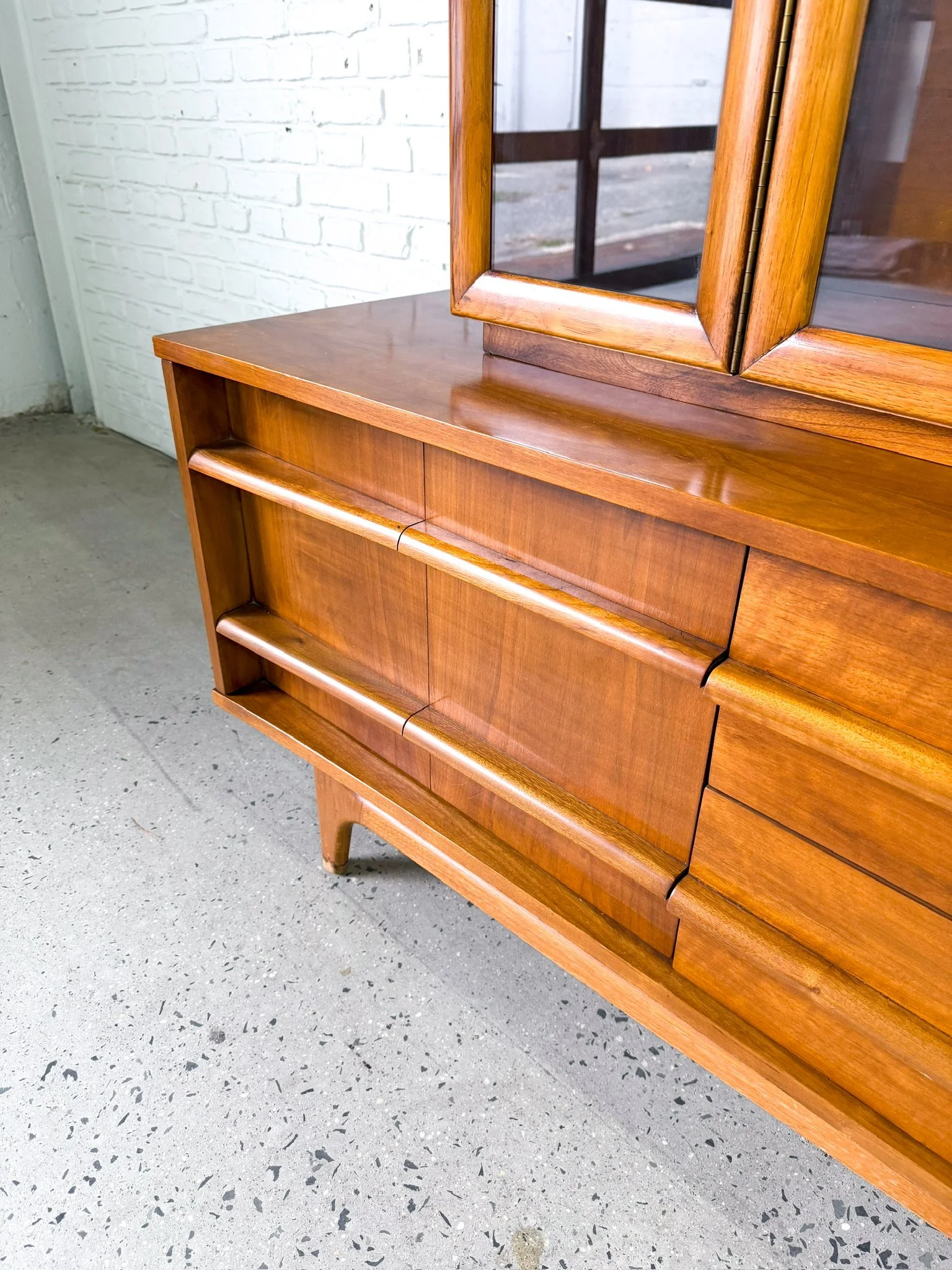Curved Front Walnut Credenza by Young MFG with Hutch Top6.jpg
