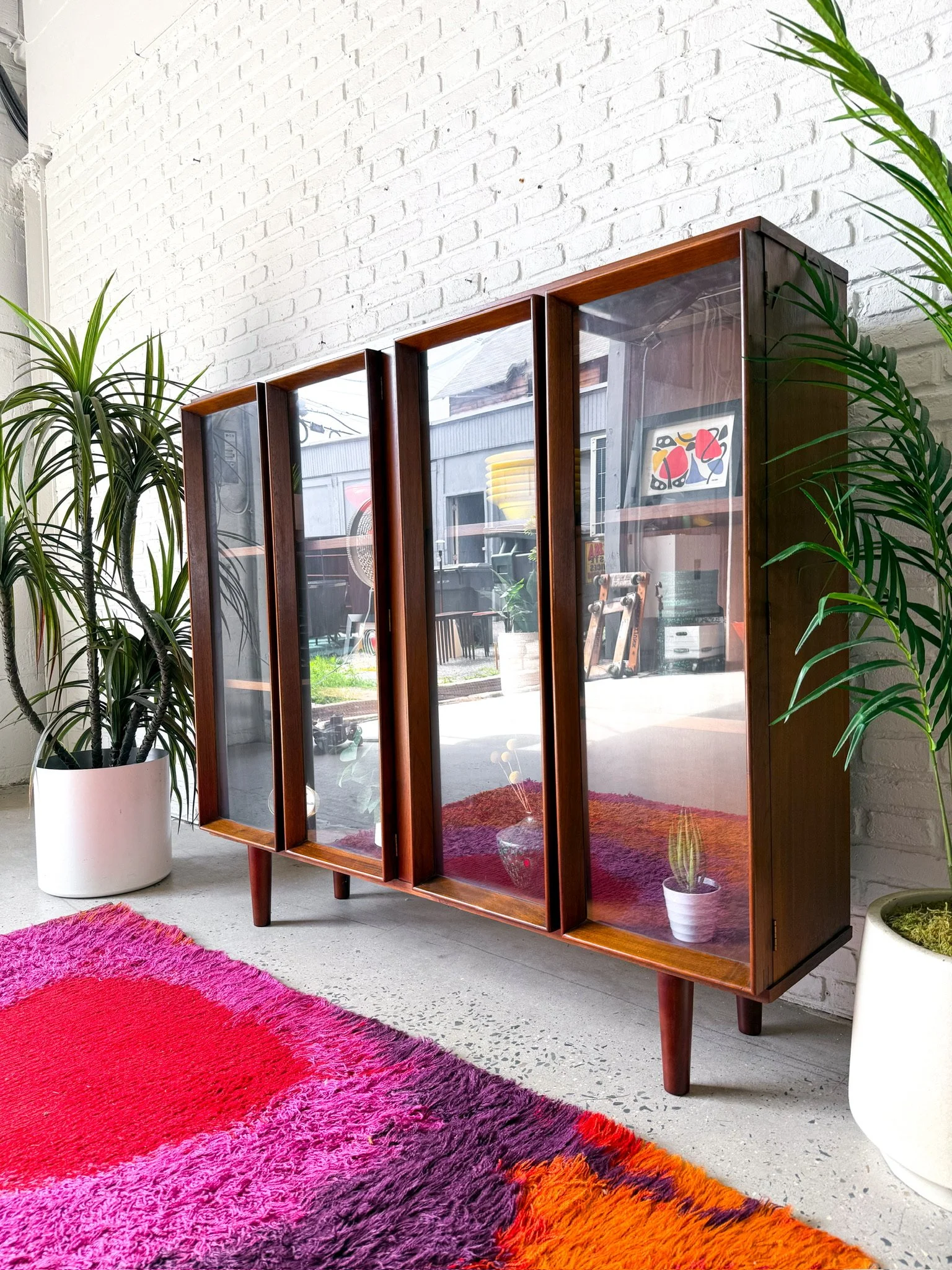 1960s Modern Walnut Curio Cabinet Display Shelving