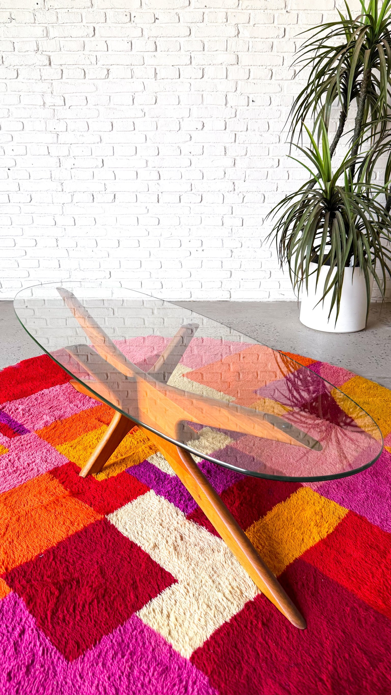 Designer, Adrian Pearsall, "Jacks" Glass Top Wood Base Coffee Table2.jpg