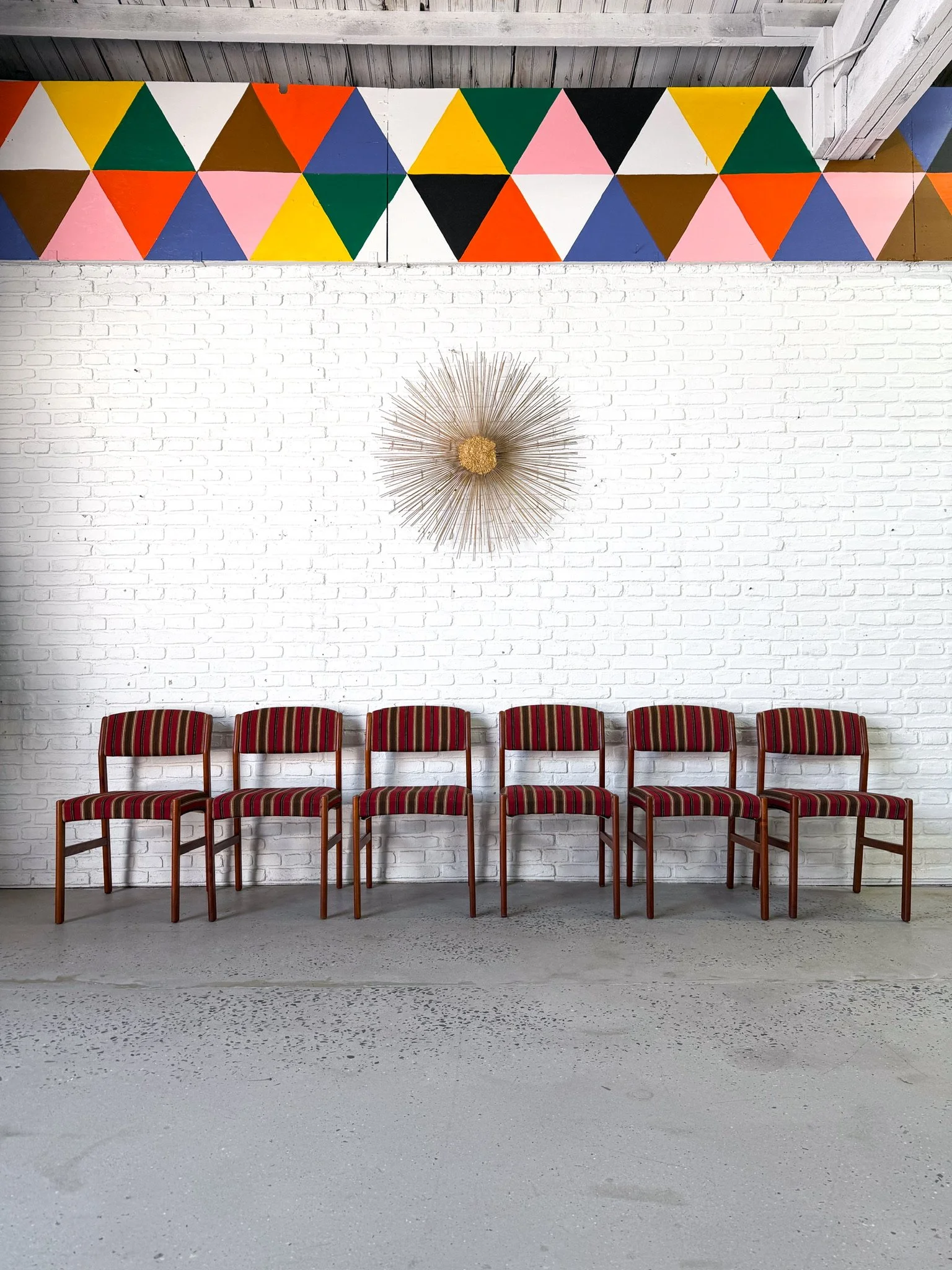 Danish Teak Dining Chairs Set of 6 red stripe1.jpg