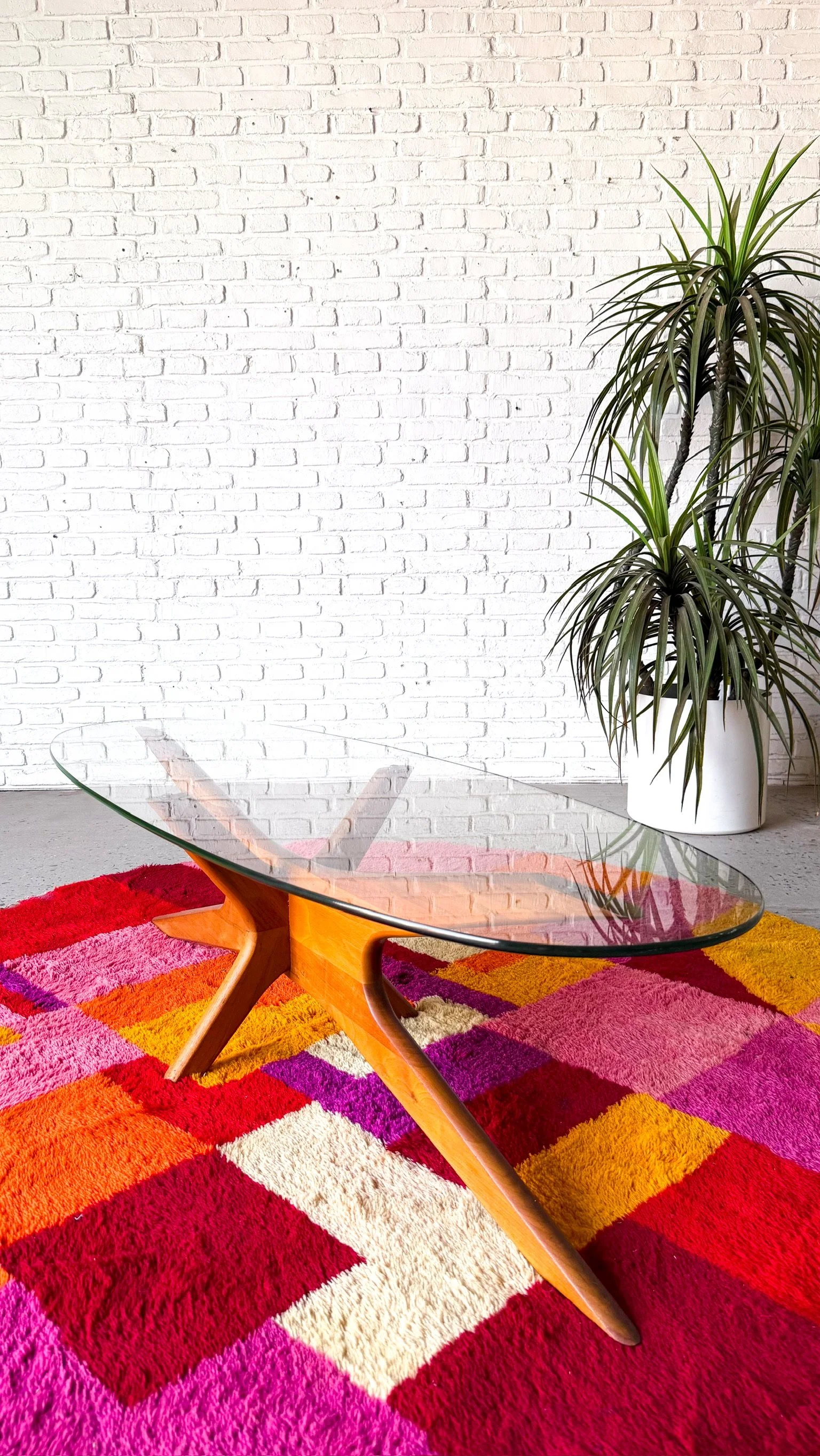 Designer, Adrian Pearsall, "Jacks" Glass Top Wood Base Coffee Table1.jpg