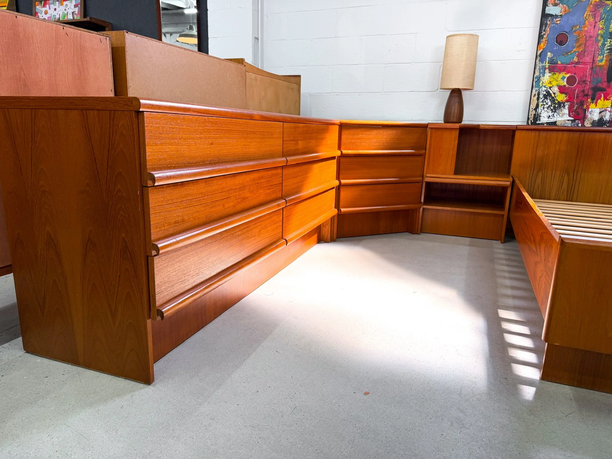 Danish Teak Queen Platform Bed with Nightstands and Matching Low Dresser4.jpg