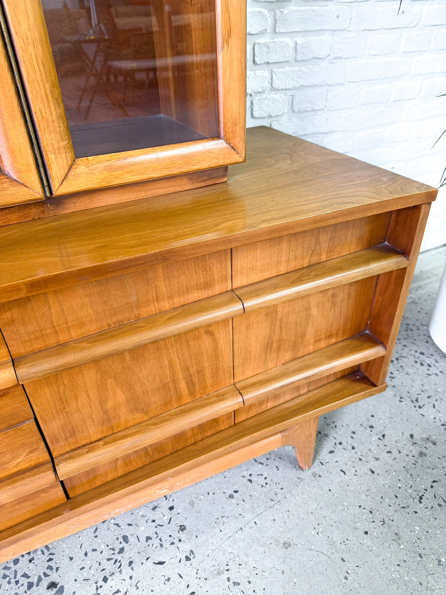 Curved Front Walnut Credenza by Young MFG with Hutch Top7.jpg