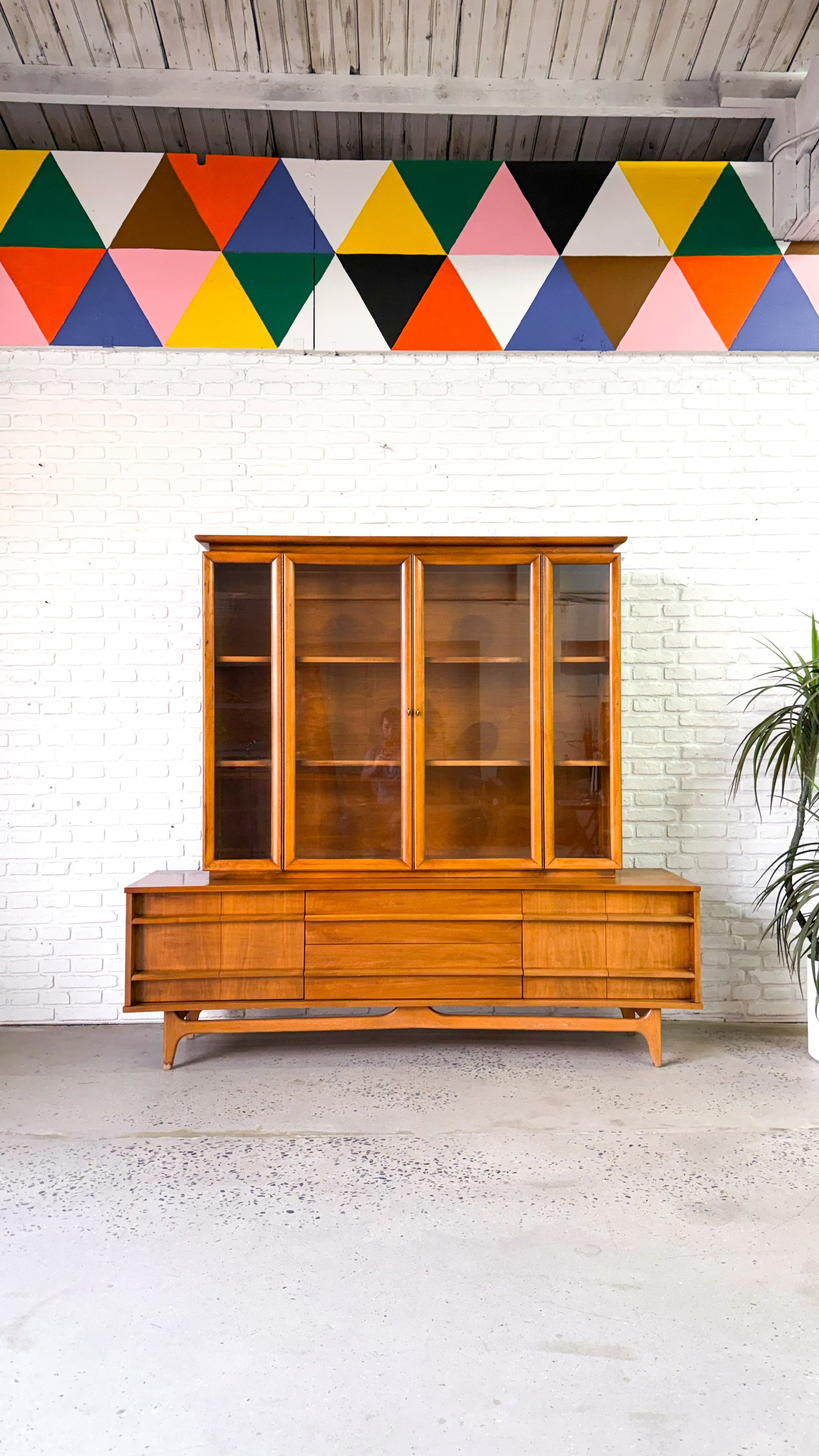 Curved Front Walnut Credenza by Young MFG with Hutch Top12.jpg