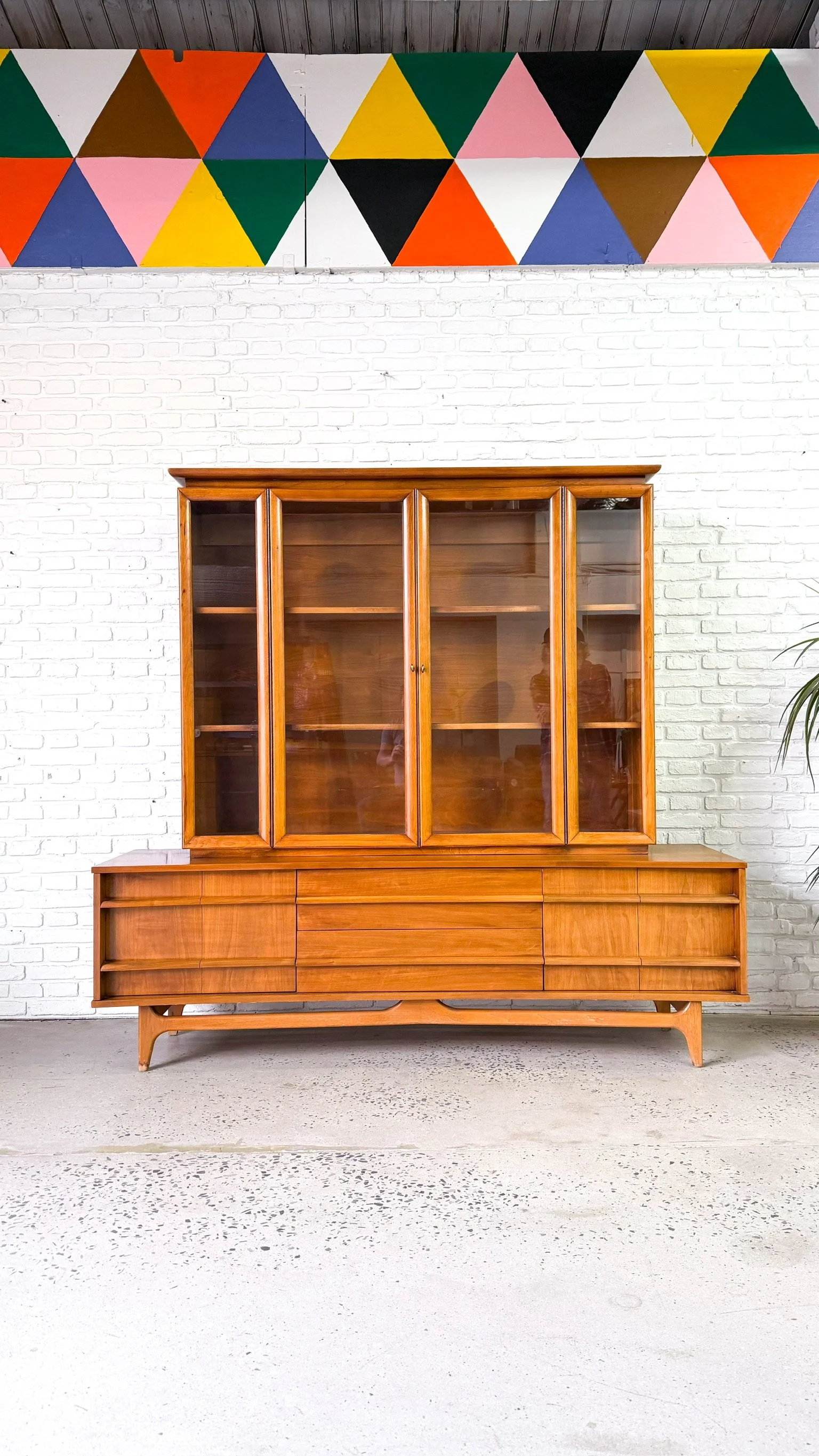Curved Front Walnut Credenza by Young MFG with Hutch Top1.jpg