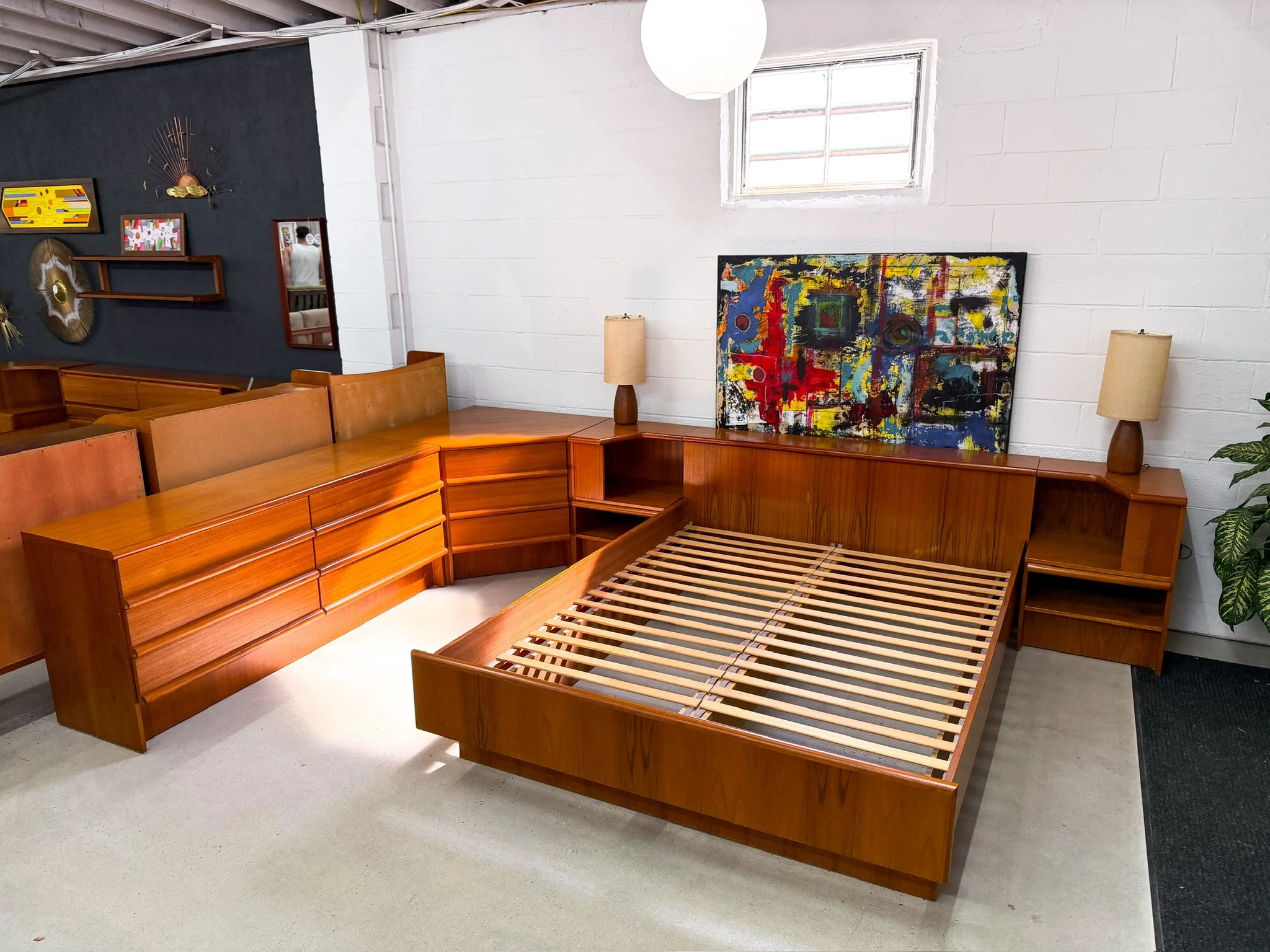 Danish Teak Queen Platform Bed with Nightstands and Matching Low Dresser2.jpg