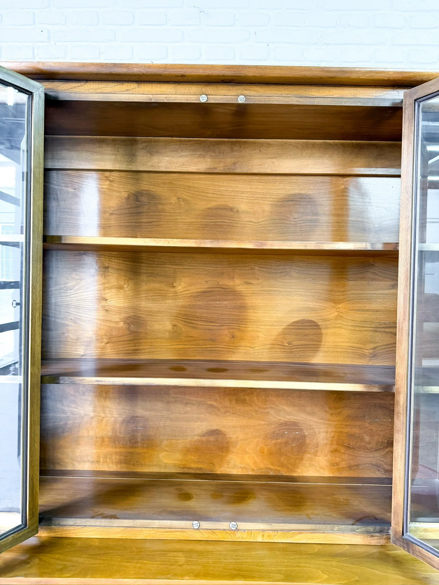 Curved Front Walnut Credenza by Young MFG with Hutch Top11.jpg