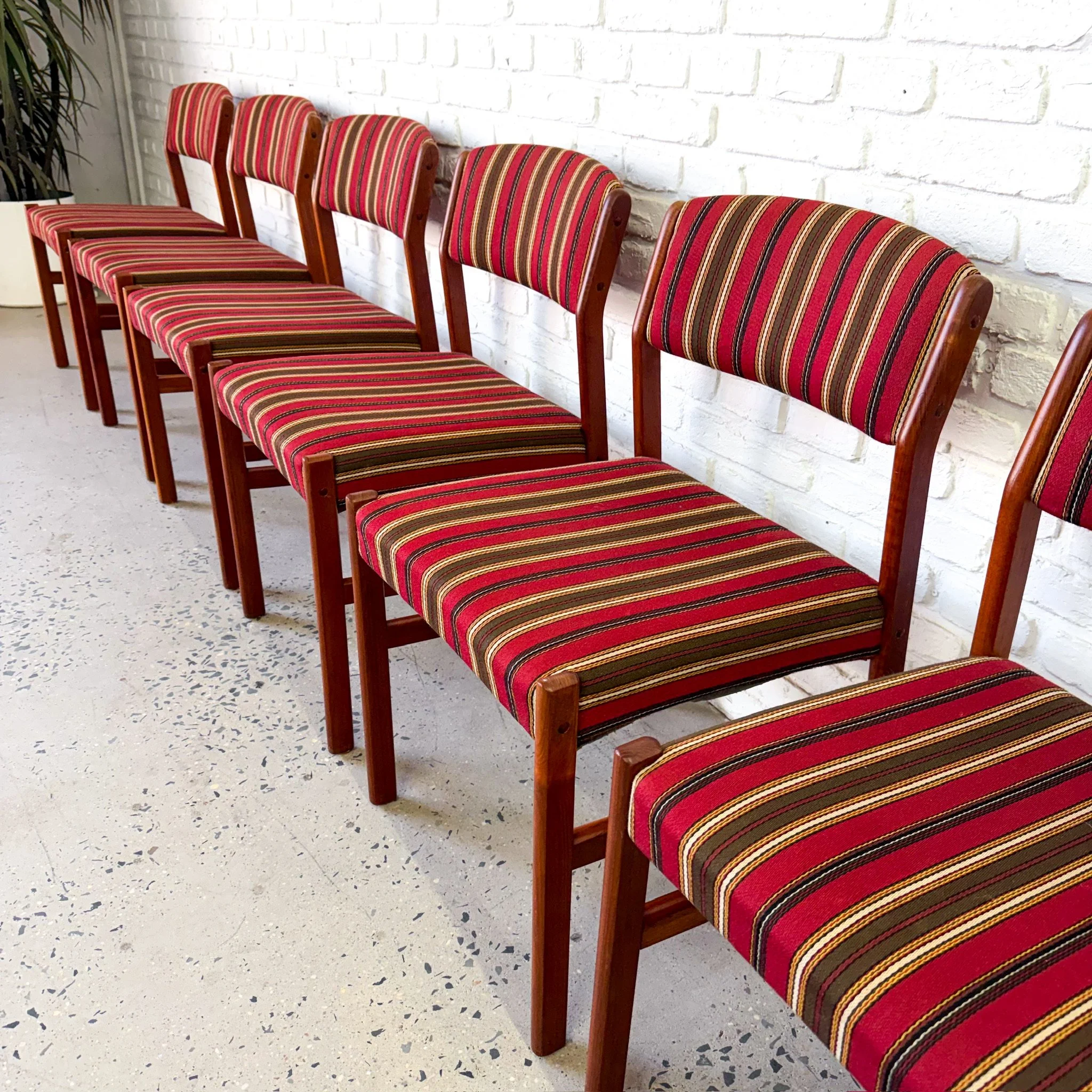 Danish Teak Dining Chairs Set of 6 red stripe5.jpg