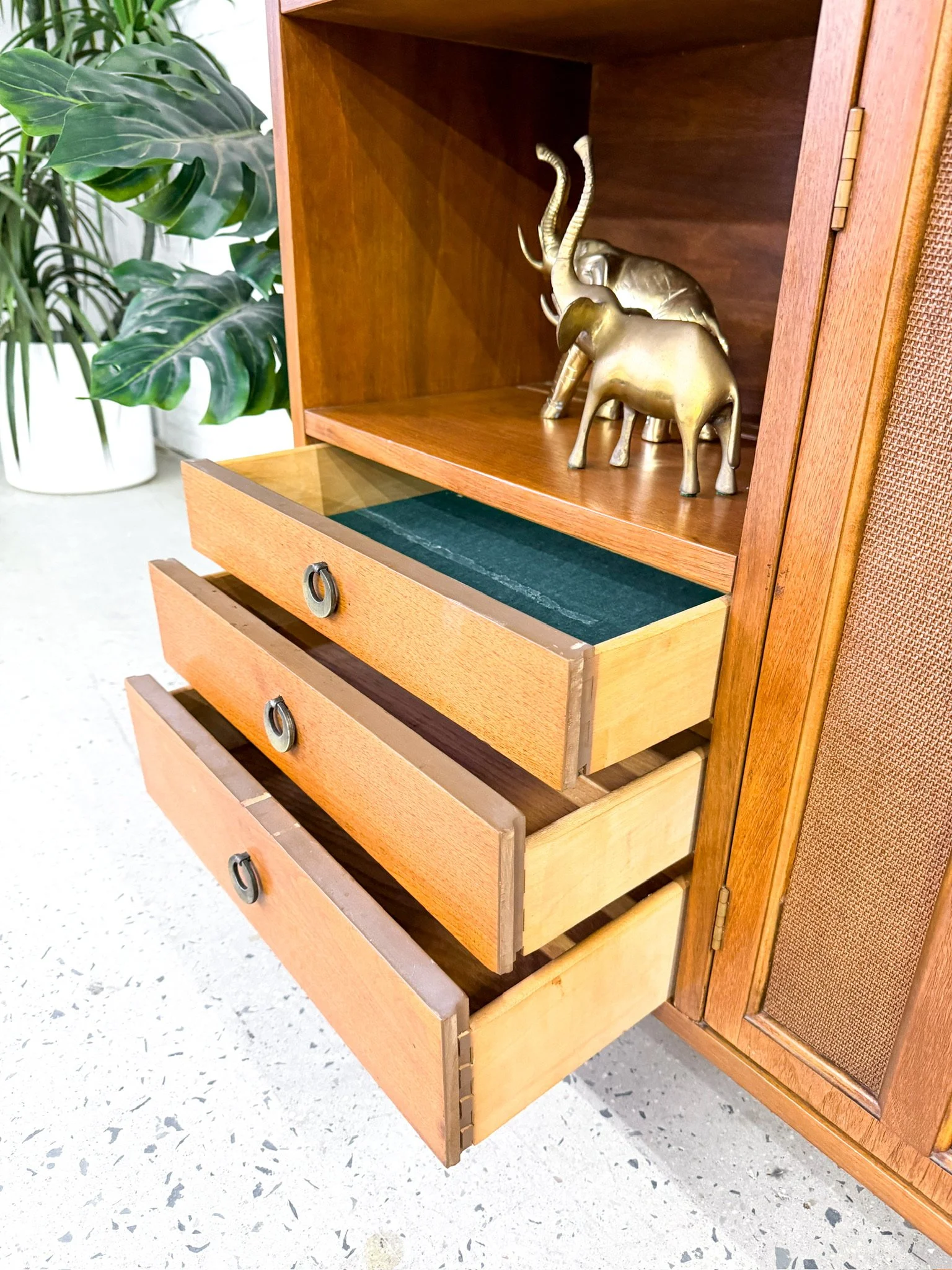 Walnut Curio cabinet with shelves and drawers8.jpg