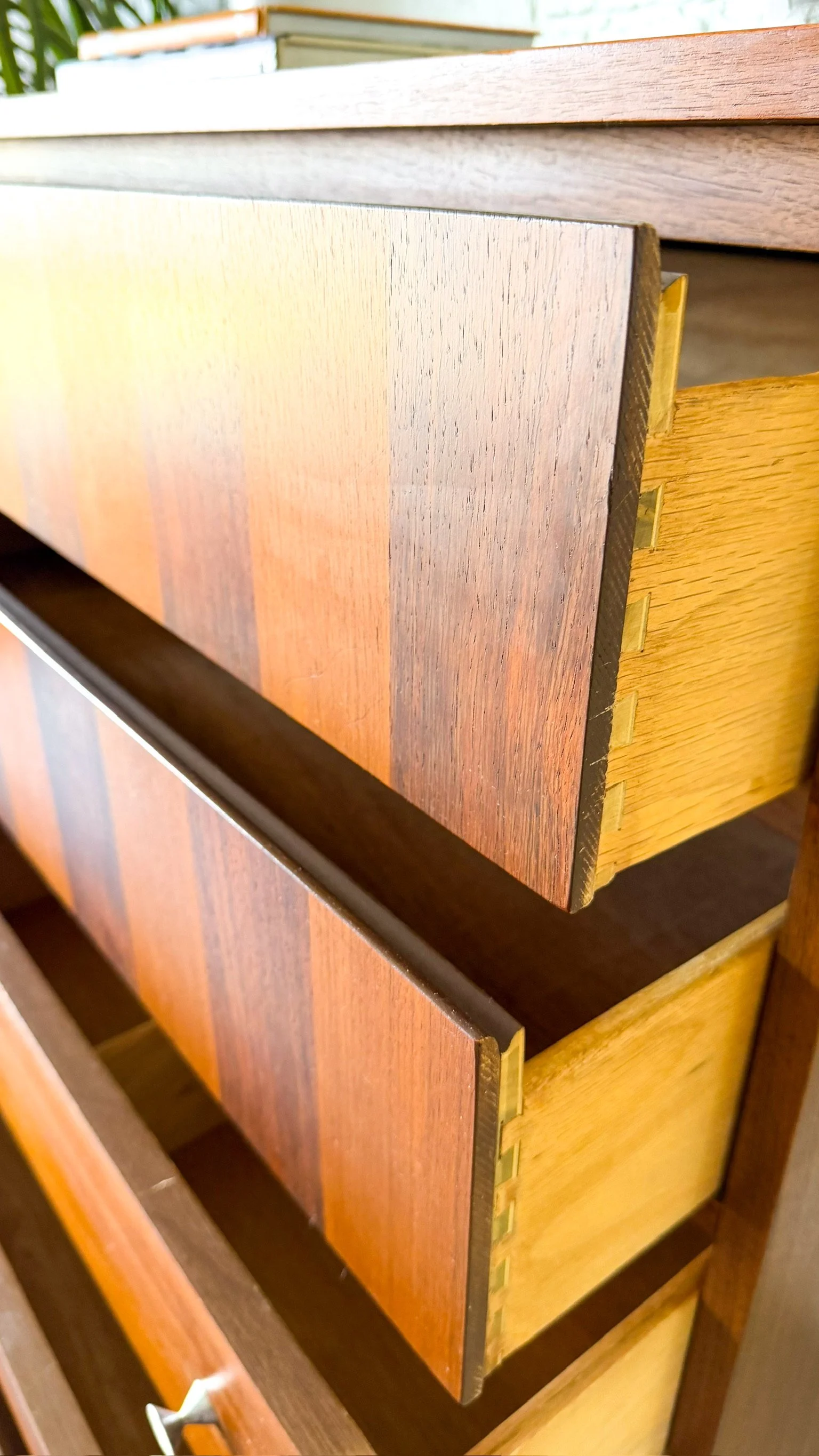 1960s Stanley Walnut and Rosewood Highboy Dresser8.jpg