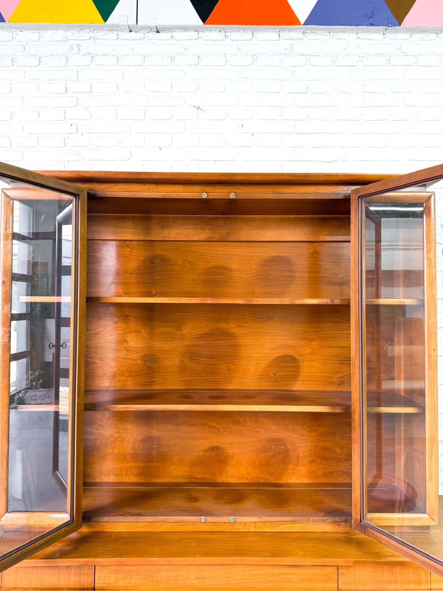Curved Front Walnut Credenza by Young MFG with Hutch Top10.jpg