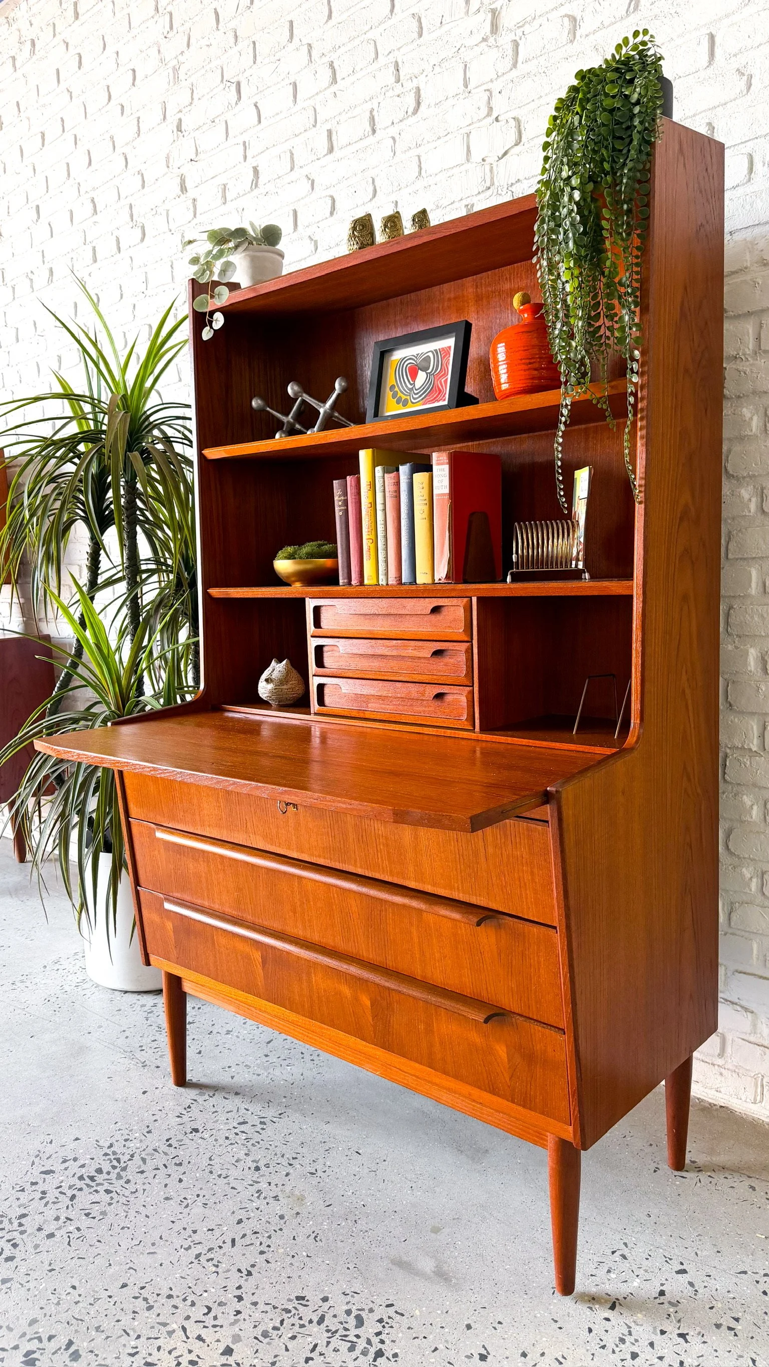 Danish Modern Teak Secretary Desk Bookshelf9.jpg