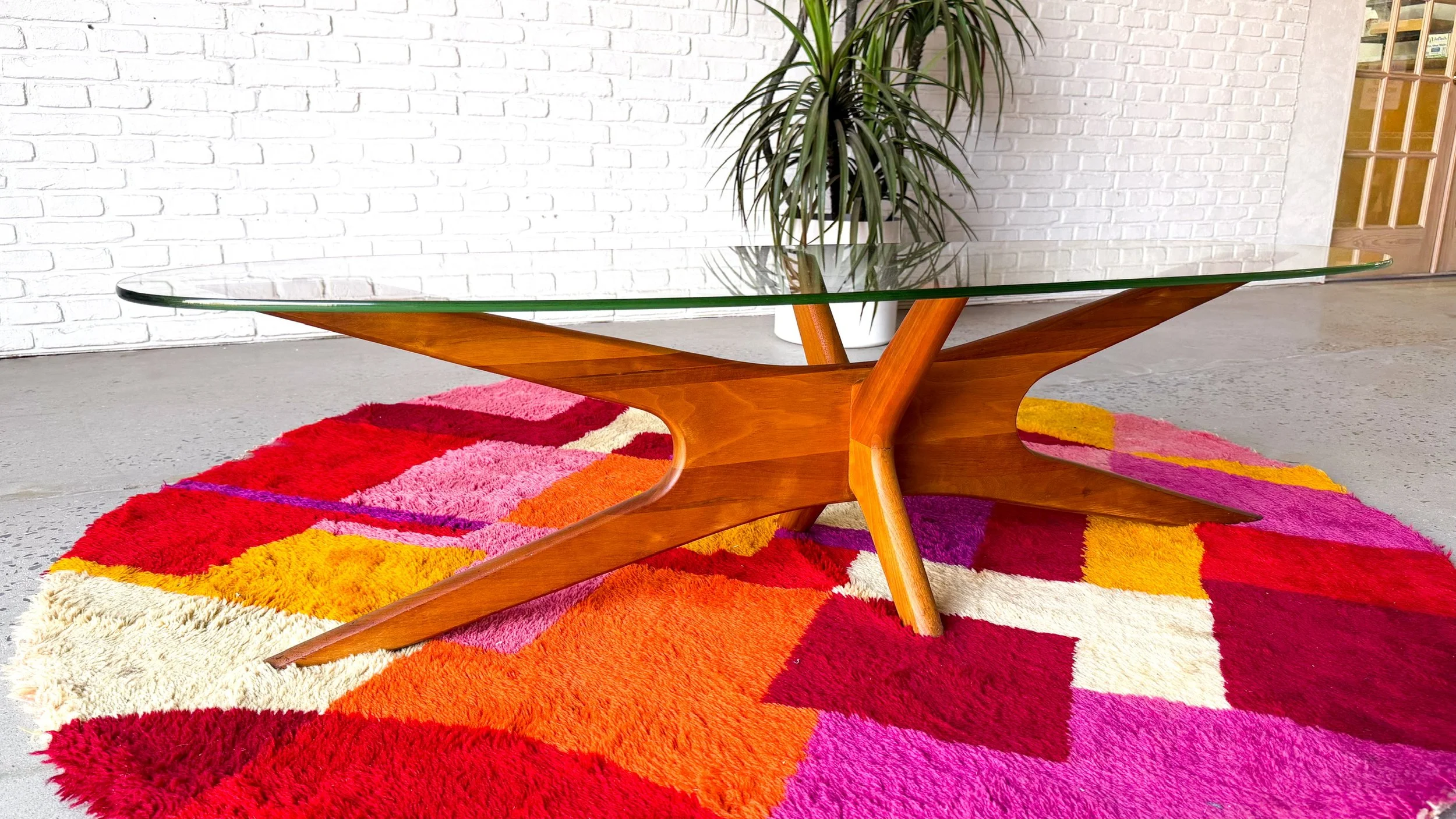 Designer, Adrian Pearsall, "Jacks" Glass Top Wood Base Coffee Table11.jpg