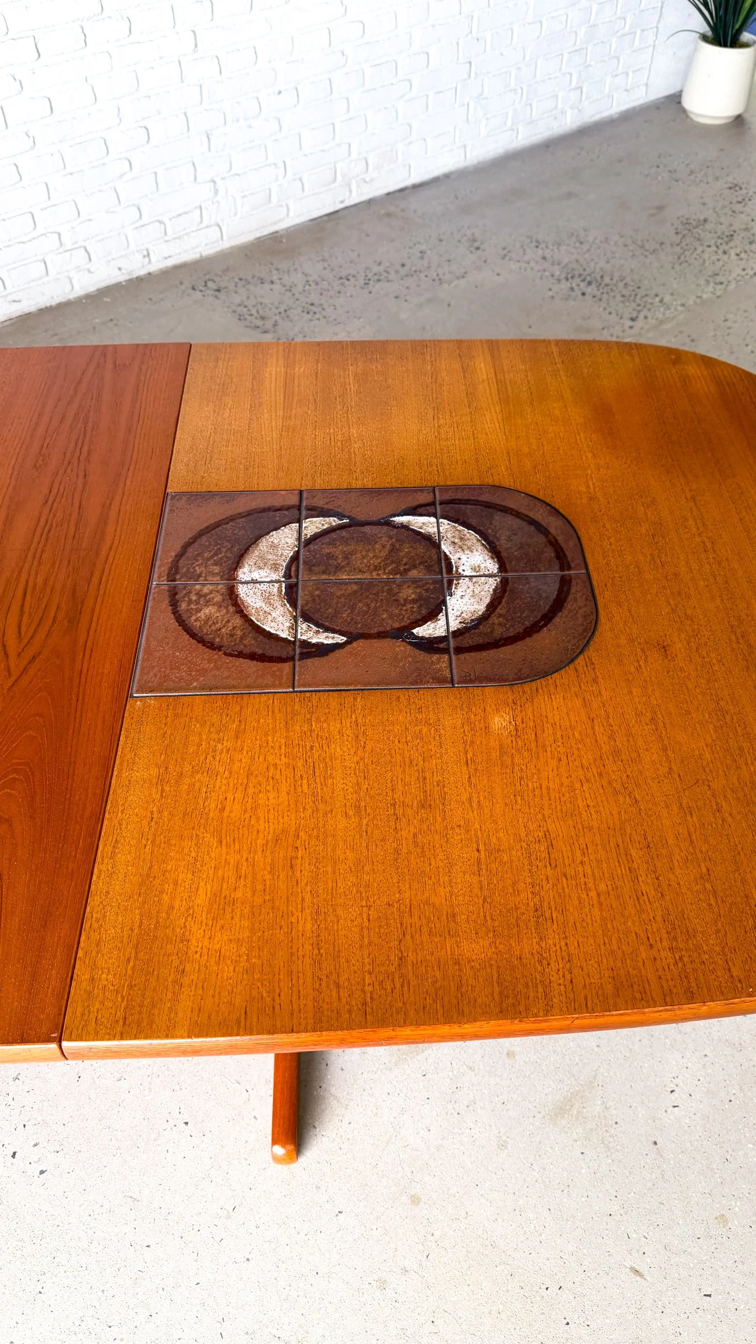 Danish Modern Teak Dining Table by Paul H. Poulsen with Tile Detail and Two Leaves12.jpg