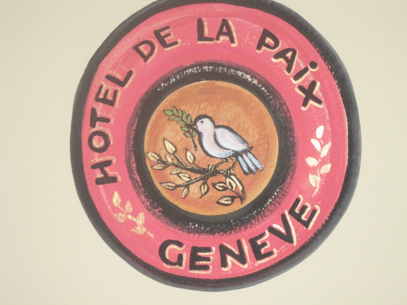 A painted "Travel Sticker," one of many...