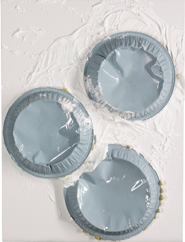 Lucien Smith, "Get Real!" 2012 aluminium trays, moulding paste and enamel on gessoed canvas on board 61 x 46cm Estimate 10,000-15,000 GBP Sold for 30,000 GBP at Sotheby's 13 Feb 2014, Lot 307